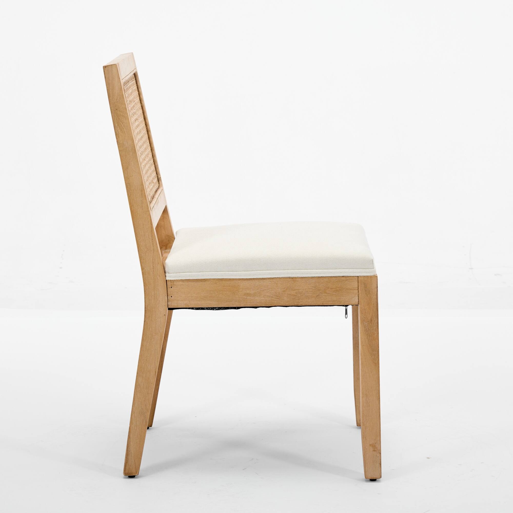 Alt View 1. GOODSILO - Set of 2 Modern Farmhouse Dining Chairs with Rattan Backrest and Linen Upholstery for Kitchen and Dining Room - Beige.