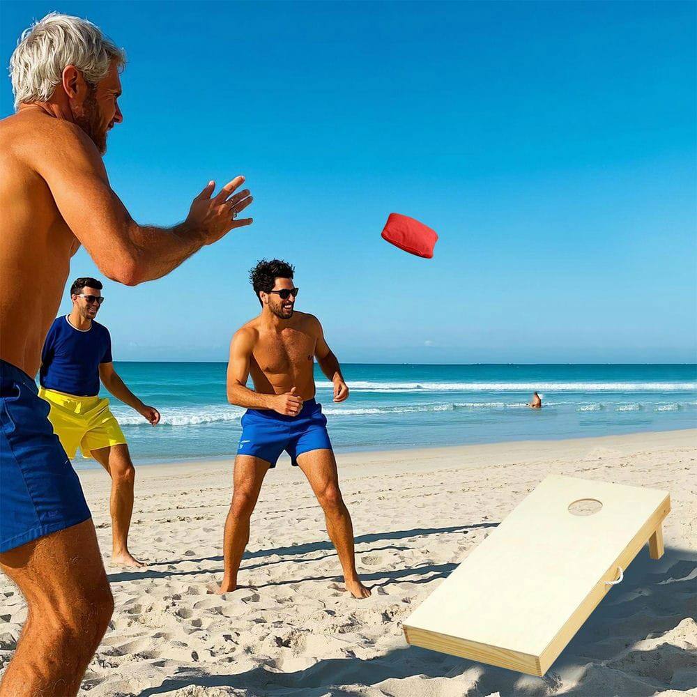 Back. Resenkos - Solid Wood Cornhole Board Set Portable Corn Hole Game - Includes 8 Bean Bags Size M Outdoor Party Toy - Natural.