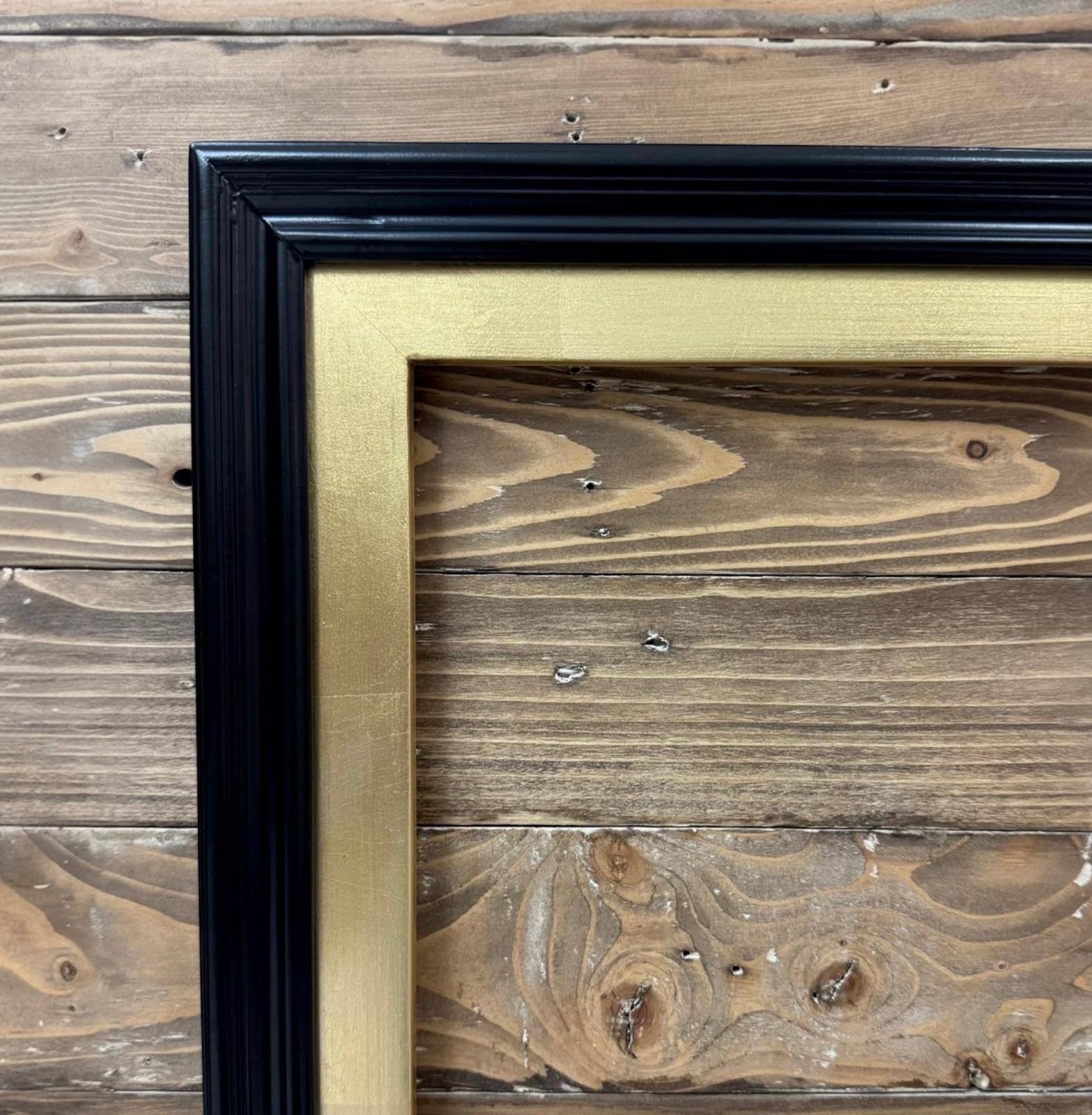 Back. LAREDO FRAME FACTORY - 75 inch Handmade Tv Frame For TCL A300W NXTVISION Tv - SATIN BLACK WITH GOLD LEAF.