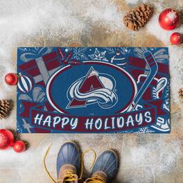 Evergreen Enterprises - Colorado Avalanche 28" x 16" Happy Holidays Christmas Turf Door Mat - Multicolor