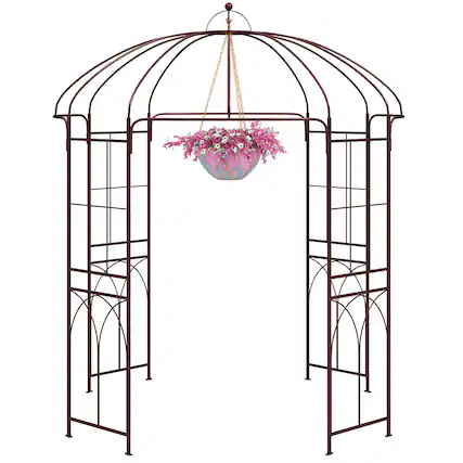 Front. Costway - Costway 7" x 8.4" Birdcage Shape Garden Arbor Heavy Duty Metal Garden Gazebo Pergola w/ Trellis Plant Stand Rack - Bronze.