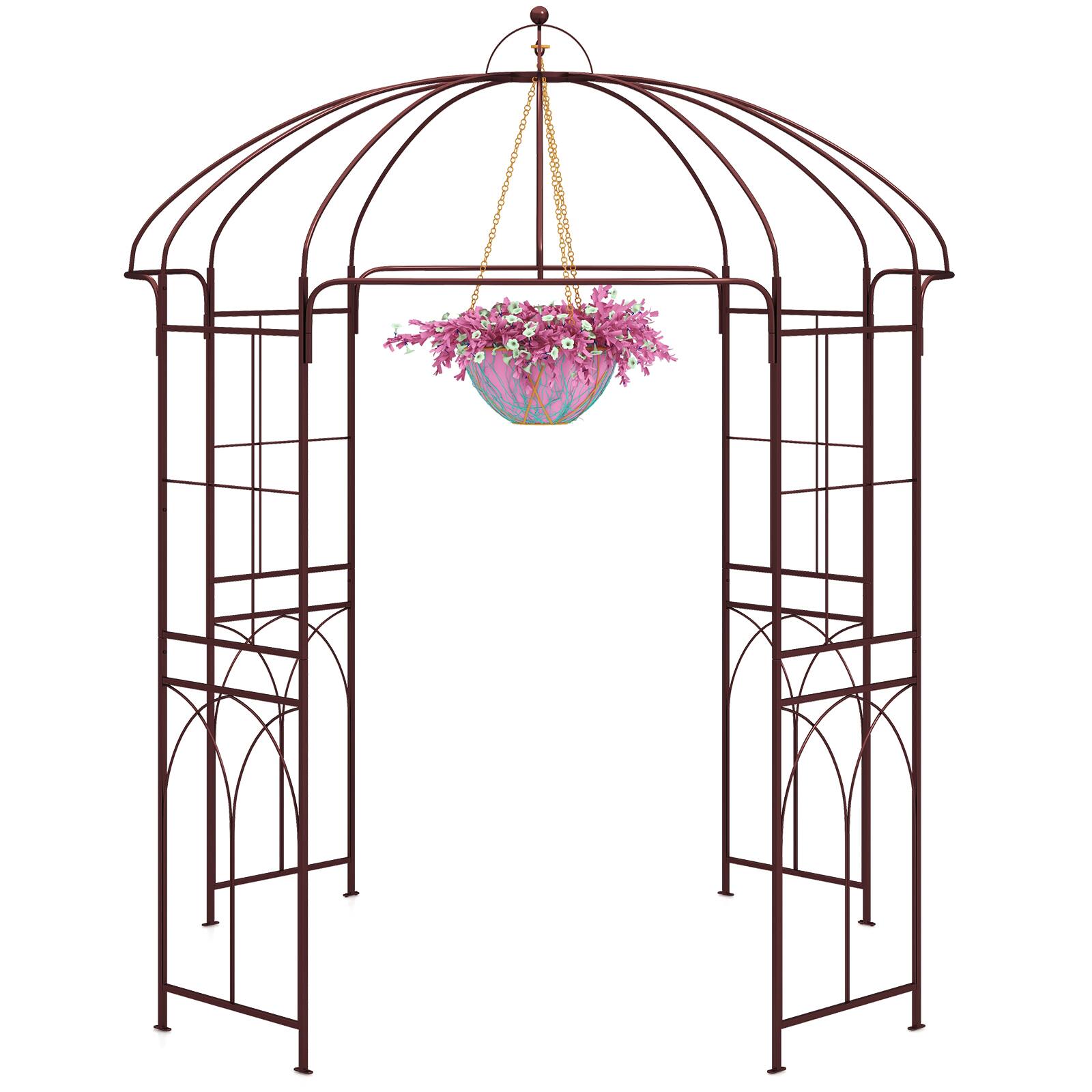 Front. Costway - Costway 7" x 8.4" Birdcage Shape Garden Arbor Heavy Duty Metal Garden Gazebo Pergola w/ Trellis Plant Stand Rack - Bronze.