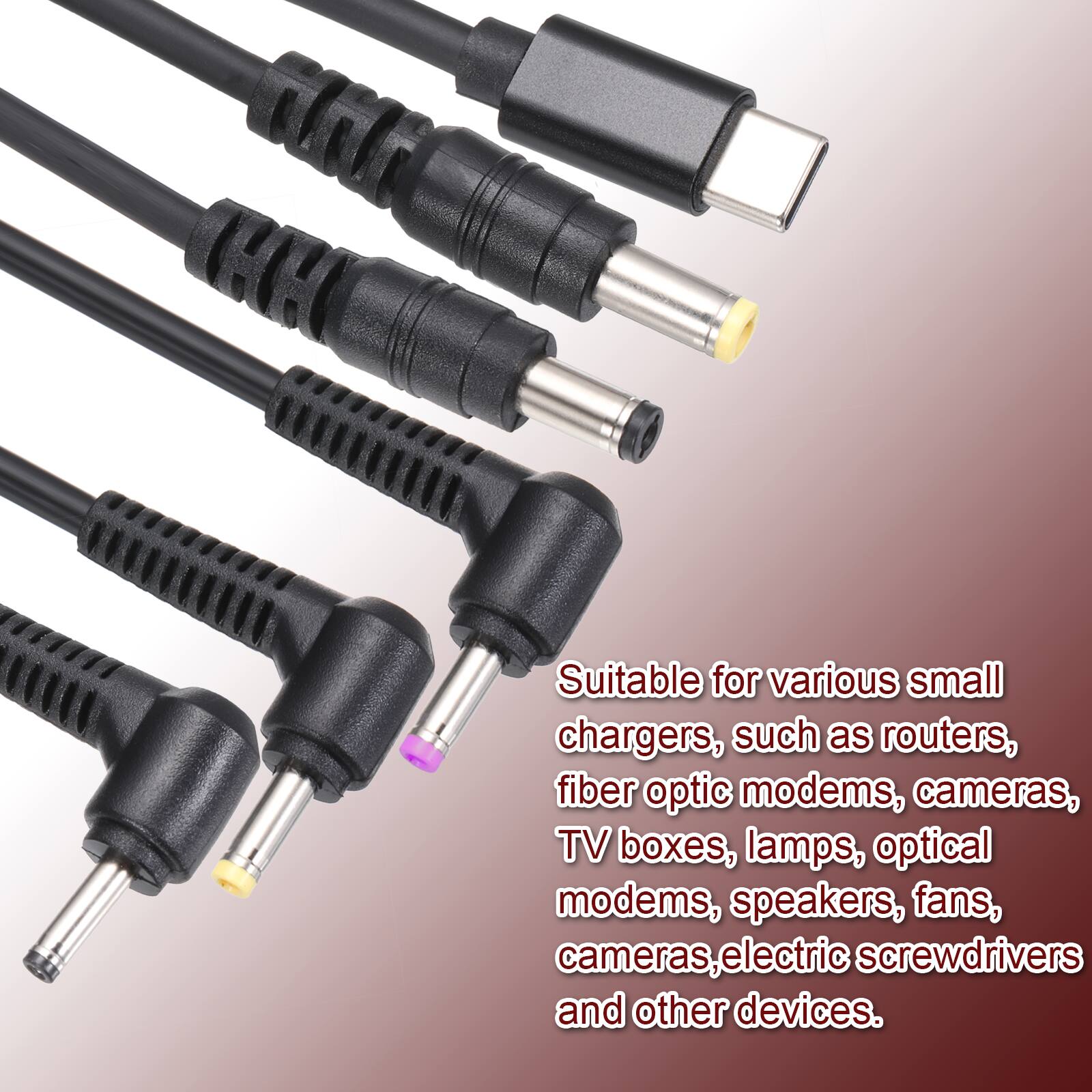 Suitable for various small chargers, such as routers, fiber optic modems, cameras, TV boxes, lamps, optical modems, speakers, fans, electric screwdrivers and other devices.