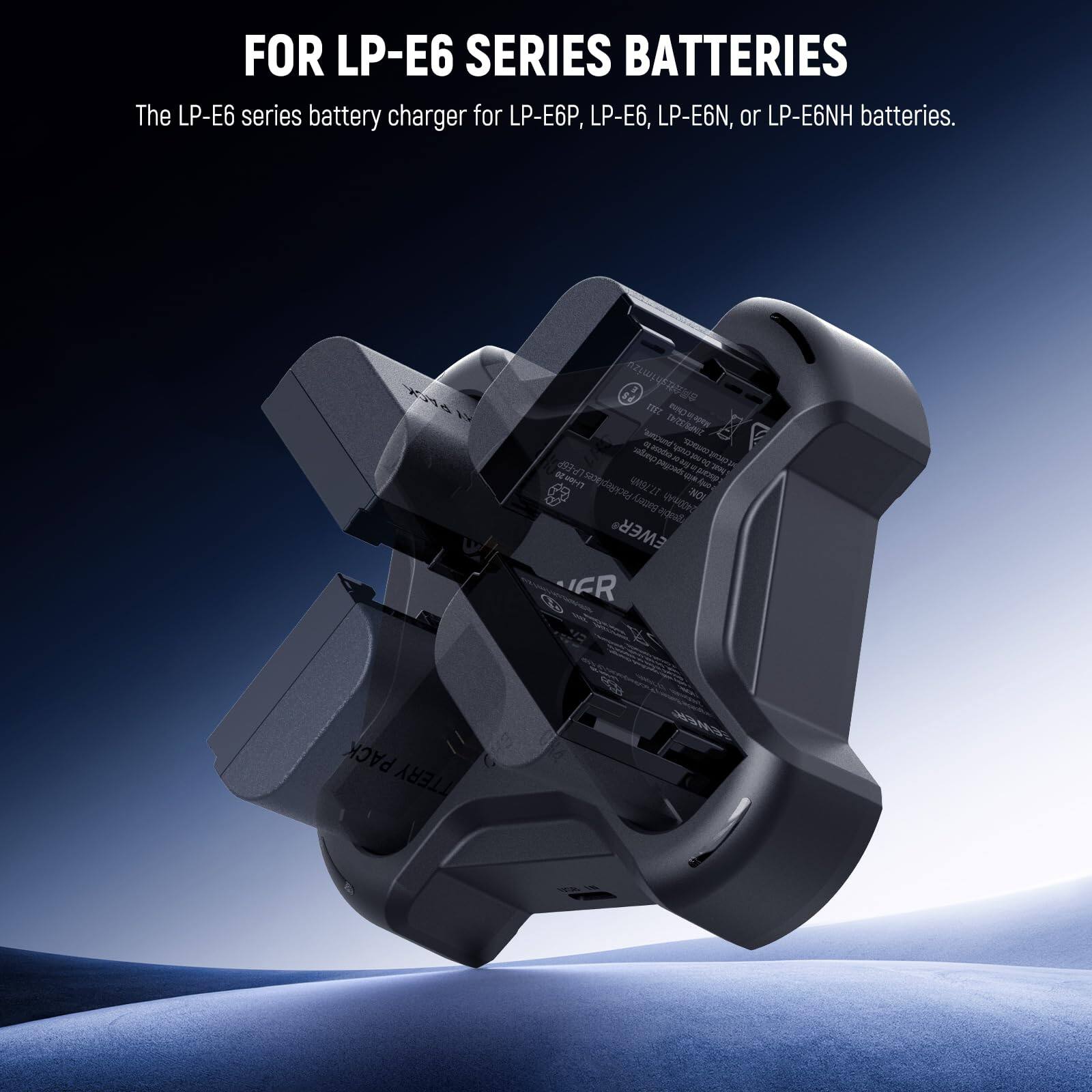 FOR LP-E6 SERIES BATTERIES

The LP-E6 series battery charger for LP-E6P, LP-E6, LP-E6N, or LP-E6NH batteries.
