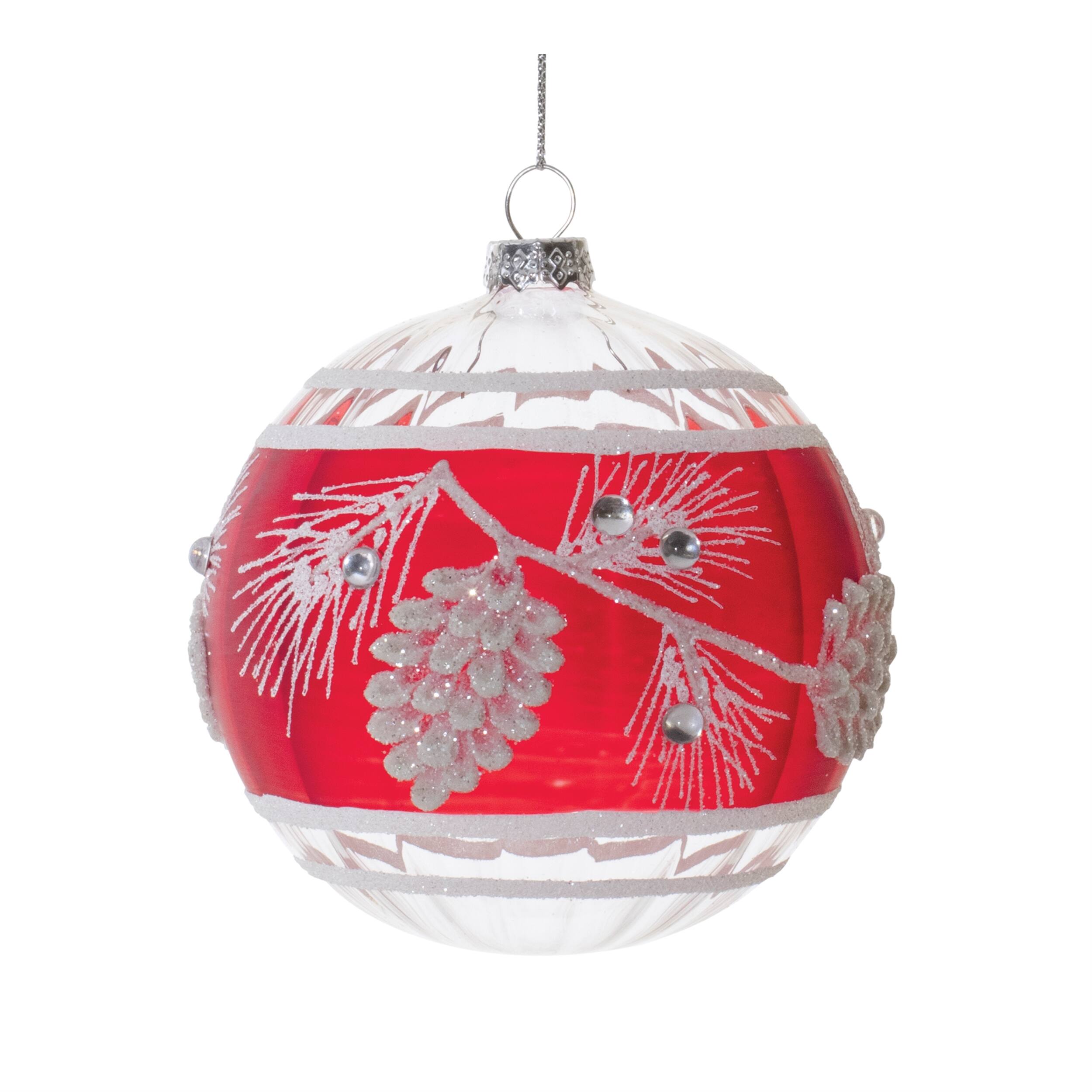 Left. BreeBe - Glittered Glass Pinecone Ornament (Set of 6) - Red, White.