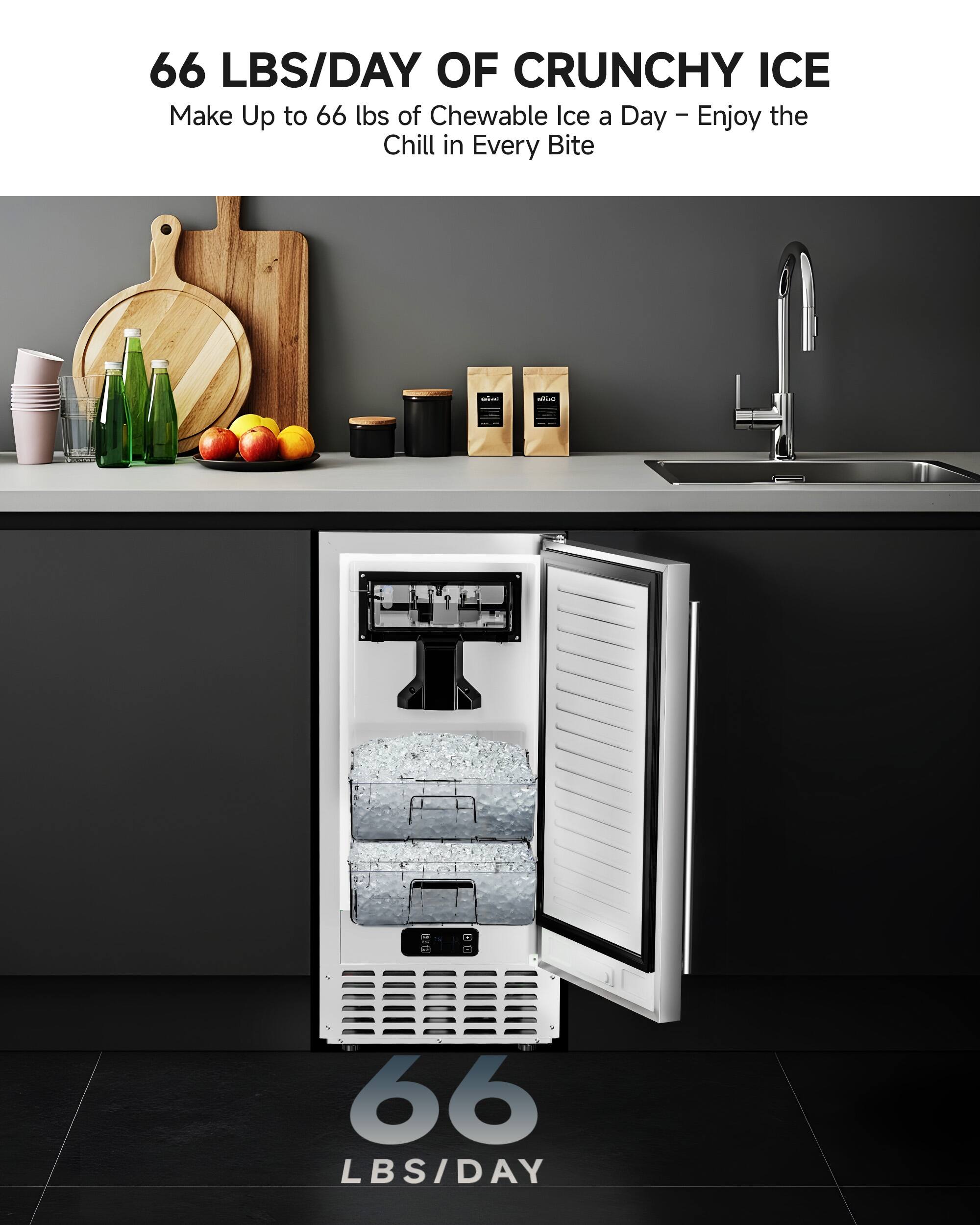 SIMZLIFE 66Lbs/Day Under Counter Nugget Ice Maker Self Cleaning