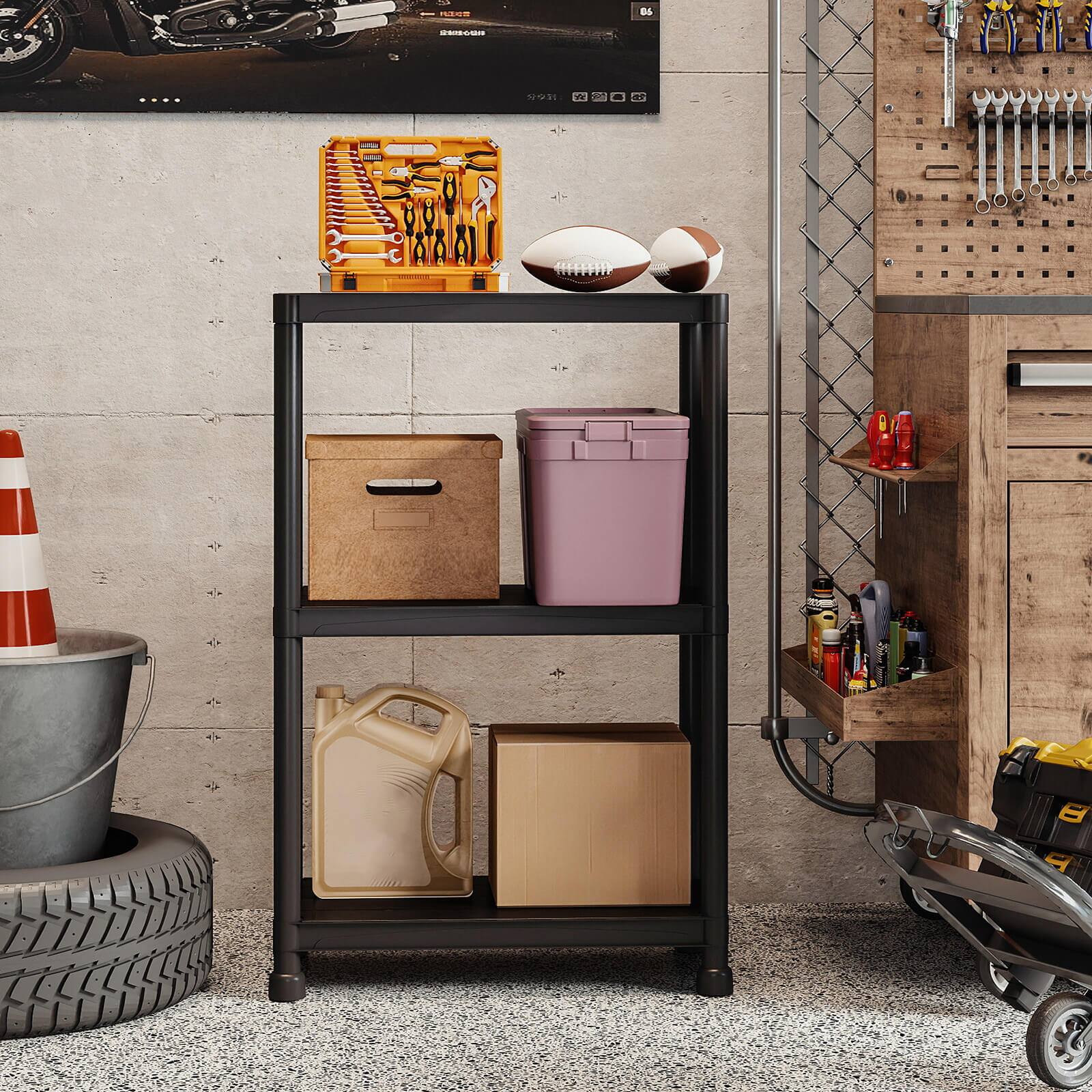 Alt View 3. Costway - Costway 1 PCS 3-Tier Heavy-Duty Plastic Storage Shelves, Freestanding Garage Shelving Unit - Black.