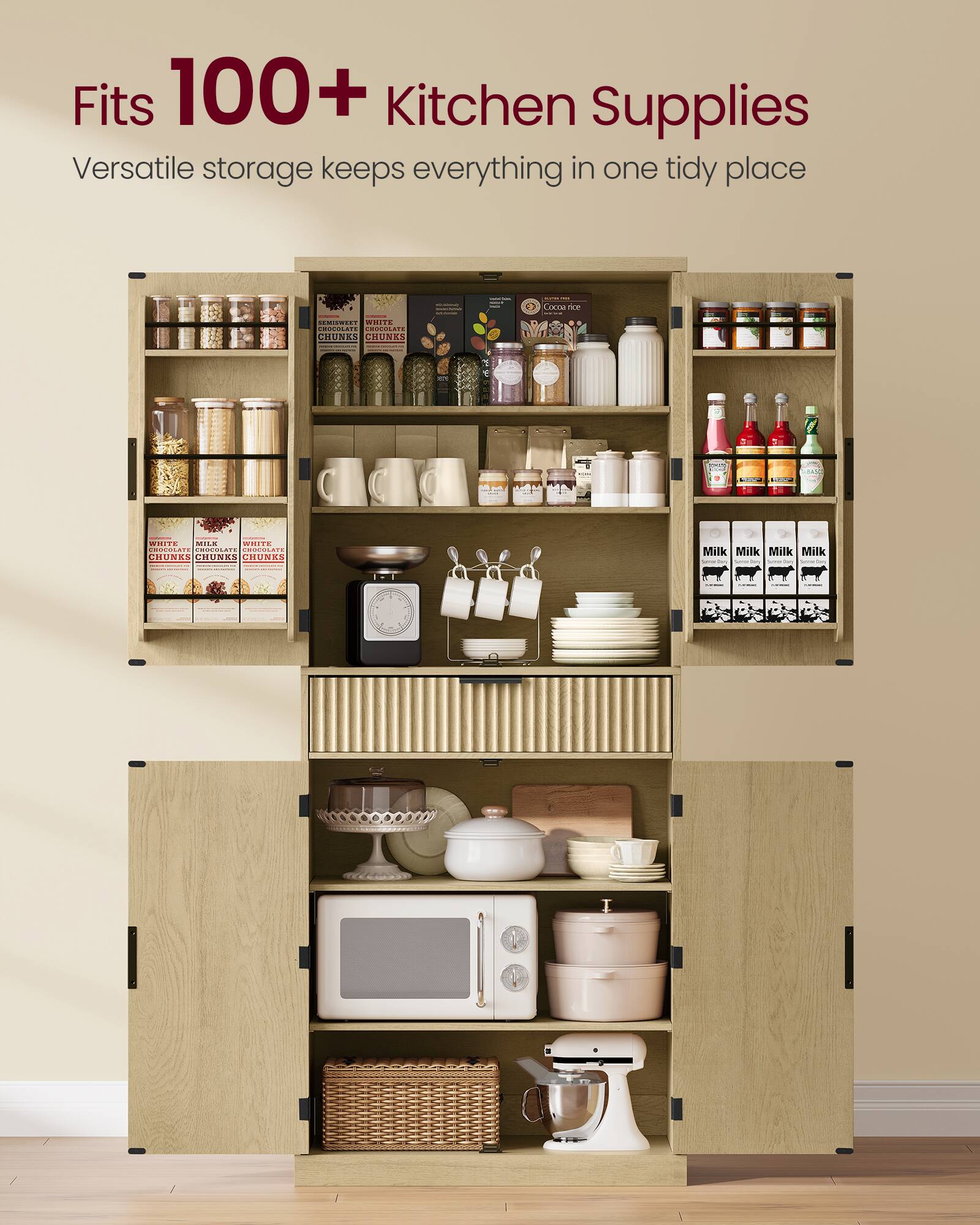 Fits 100+ Kitchen Supplies  
Versatile storage keeps everything in one tidy place