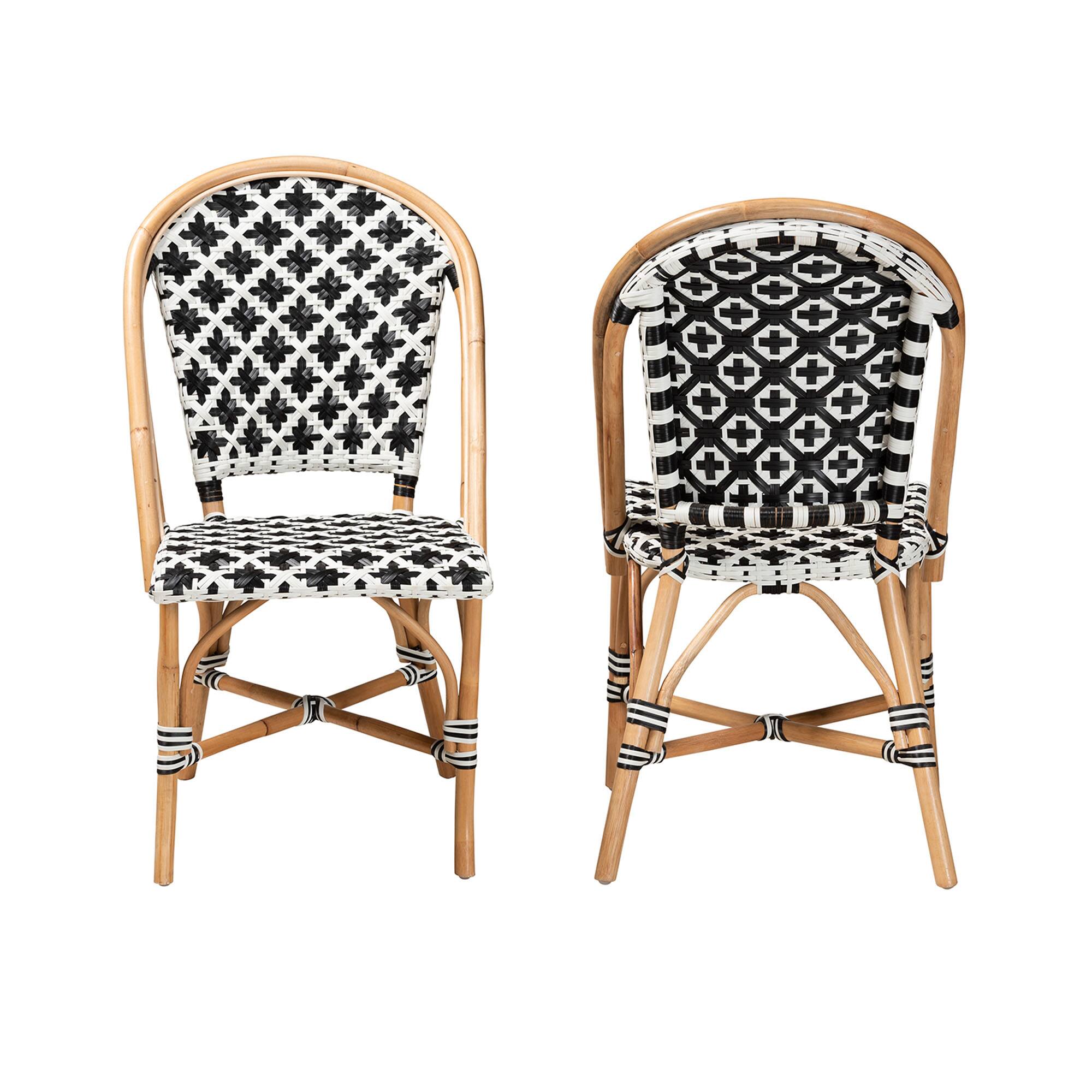 Angle. bali & pari - Ambre Modern French and Weaving Natural Rattan 2-Piece Bistro Chair Set - Black/White/Natural Brown.