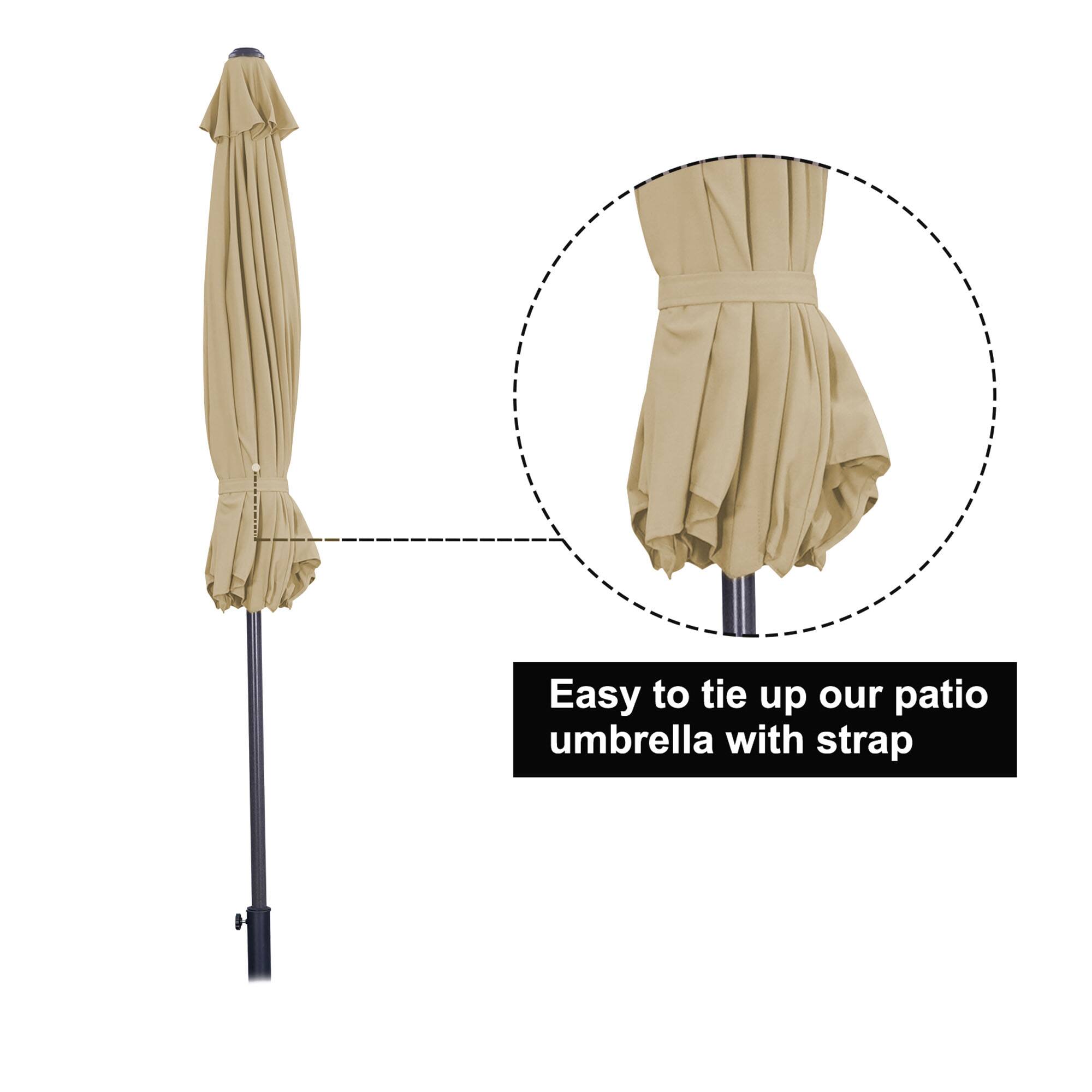 Easy to tie up our patio umbrella with strap