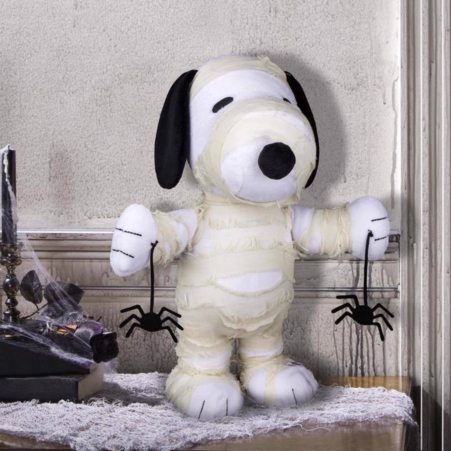 Angle. Gemmy - Gemmy Animated Musical Plush Halloween Snoopy in Mummy Costume Halloween Decor - White | Black.