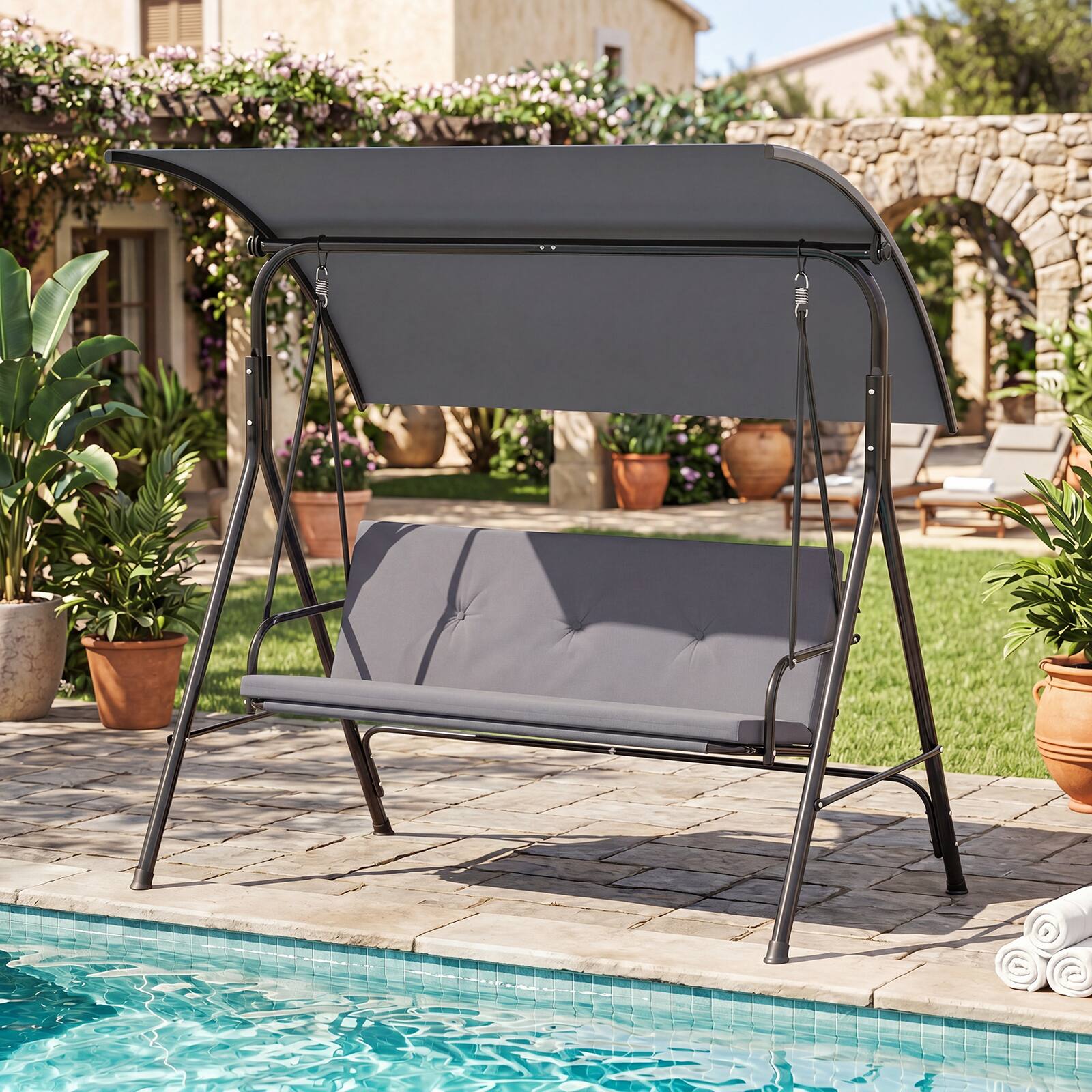 Alt View 3. Costway - Costway Swing Chair with Adjustable Canopy,Swing with Removable Cushion&Heavy-duty Metal Stand - Gray.