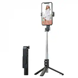 BEARSOLIM - LED All-in-One Selfie Stick and Tripod with Wireless Remote and LED Fill Light for Universal Cell Phones - Black