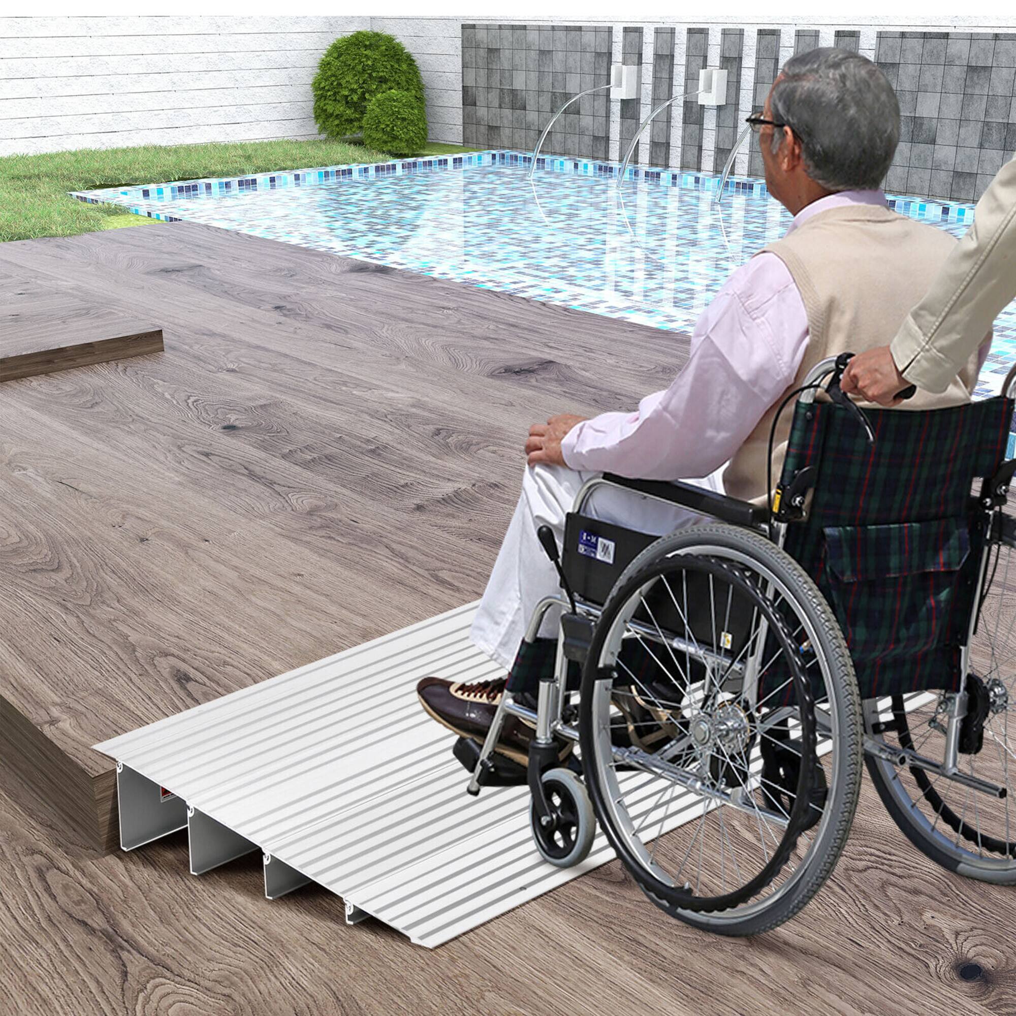 Alt View 3. Gymax - Gymax 4'' Door Threshold Ramp Aluminum Adjustable Rise Entry Ramp for Wheelchair - Silver.