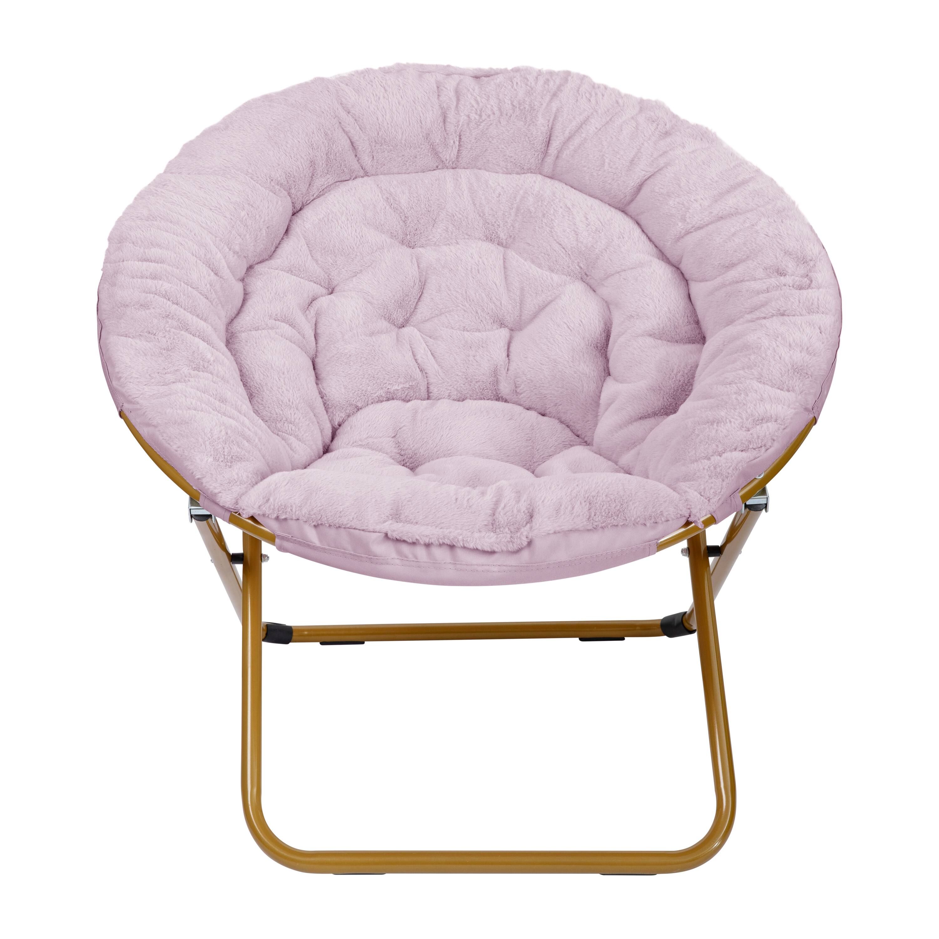 Alt View 7. Emma + Oliver - Ersa Oversize Folding Saucer Chair with Cozy Faux Fur Cushion and Metal Frame for Dorms, Bedrooms, Apartments and More - Dusty Purple Fabric/ Soft Gold Frame.