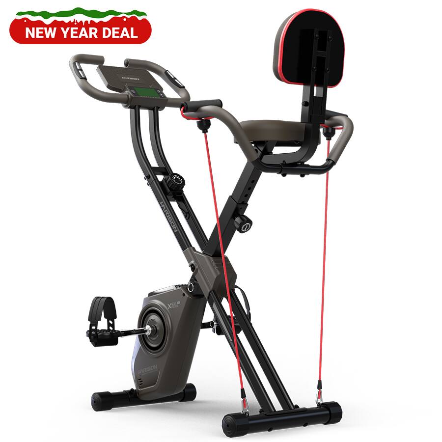 HARISON - Folding Exercise Bike with resistance bands 350 LB, 5in1 Magnetic Stationary Bike with Bluetooth (BBX3L) - Brown