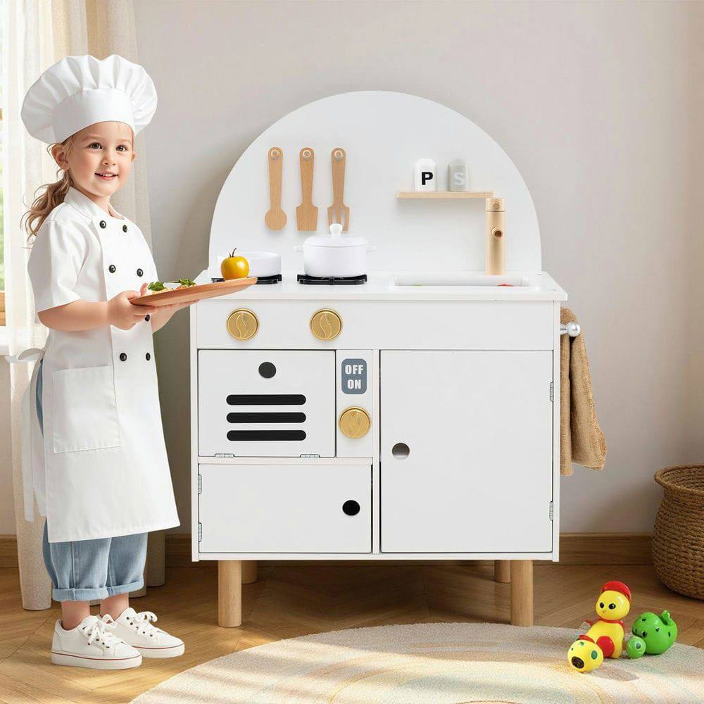 Alt View 2. Resenkos - Kids Wooden Play Kitchen Set with Stove, Sink, Microwave & Oven - Pretend Role-Play Toy - White.