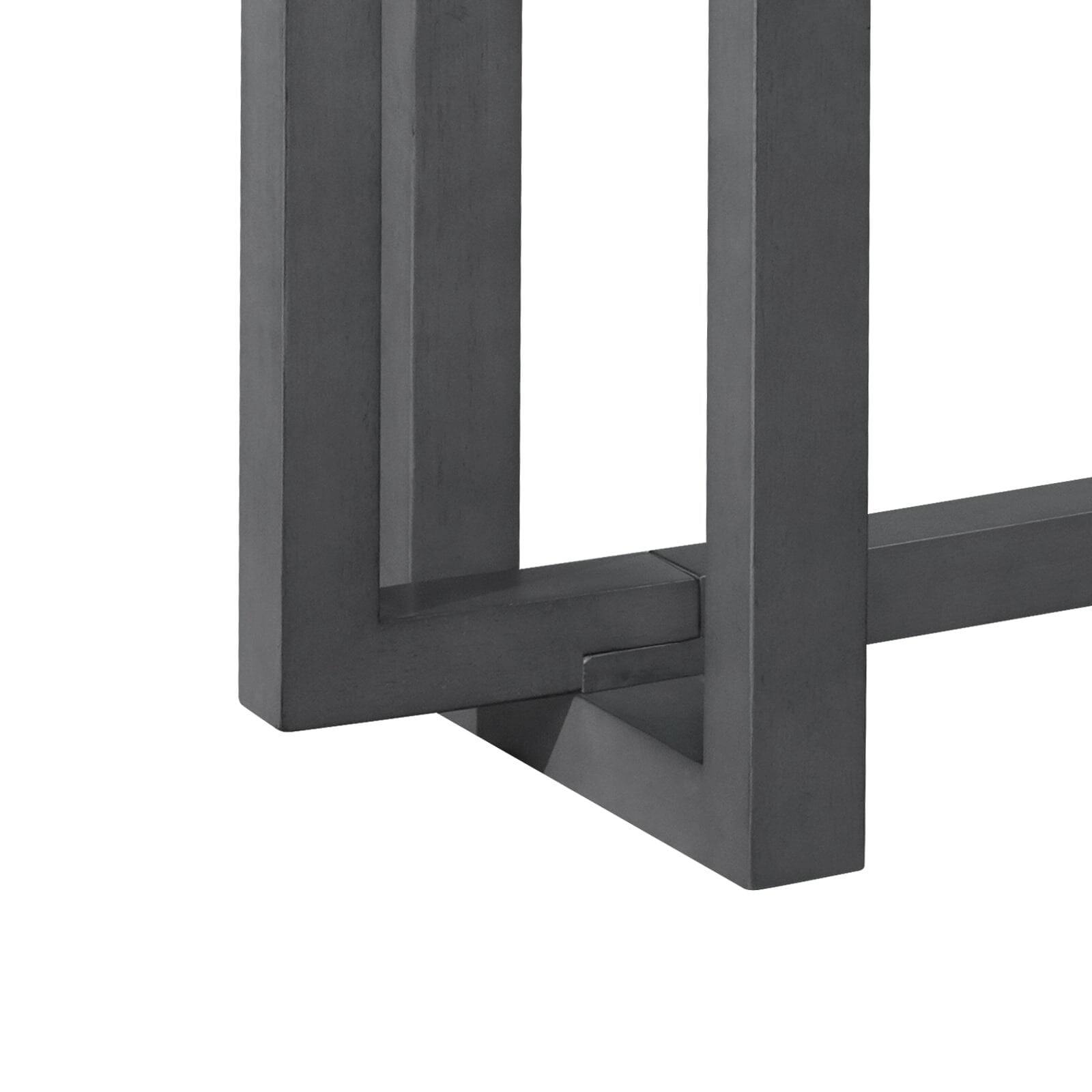 Left. Kadyn - 59" Narrow Console Table, MDF Entryway Sofa Table for Hallway, Living Room, Strong Metal Stand, Space-Saving Design - Gray.