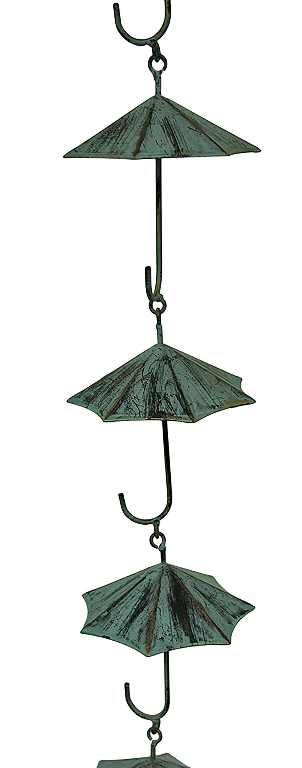 Alt View 2. Zeckos - Verdigris Finish Metal Umbrellas Rain Chain w/Attached Hanger 48 Inch - Teal.