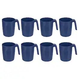 Unique Bargains - Set of 8 Plastic Coffee Mugs, Unbreakable Reusable Microwave Dishwasher Safe Drinking Cups for Kitchen Camping - Dark Blue