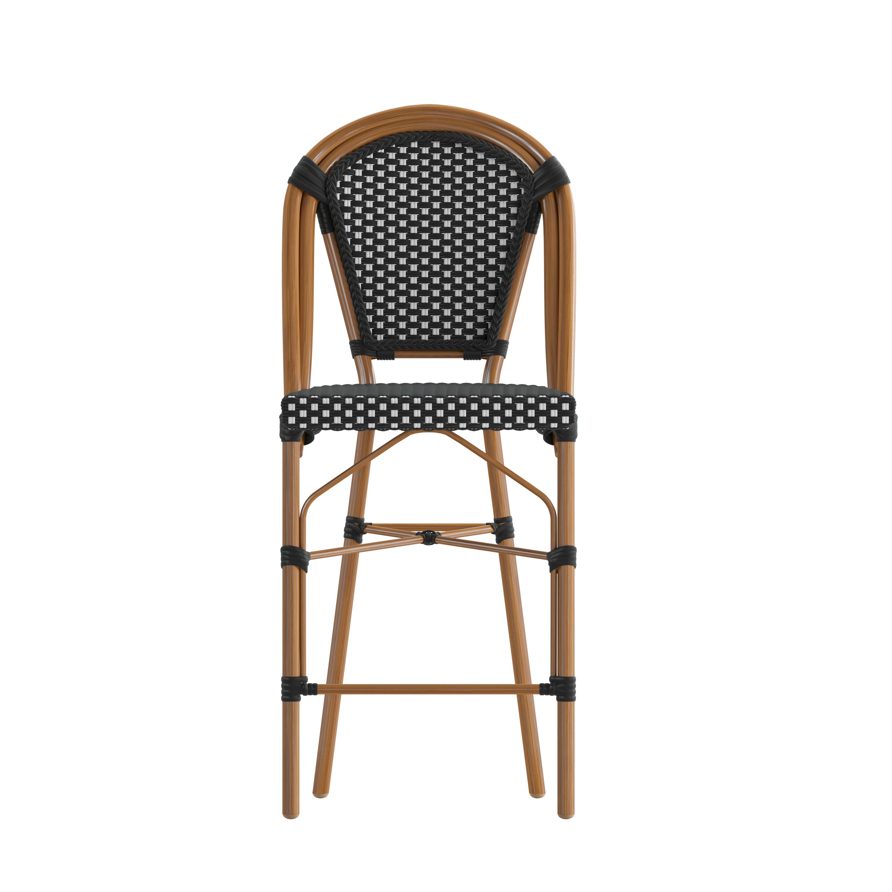 Angle. Flash Furniture - Bordeaux Stackable Indoor/Outdoor Bistro 26" High Counter Height Stool, Commercial Grade, Black/White and Bamboo Finish - Black.