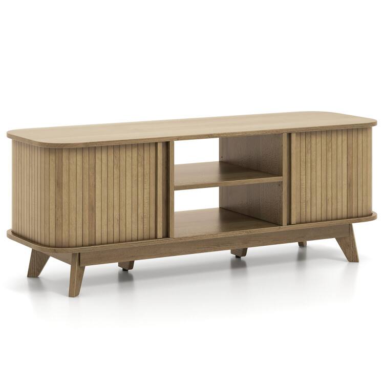 SlickBlue - TV Stand Media Console with Dual Sliding Doors, Modern TV Storage Cabinet - Oak