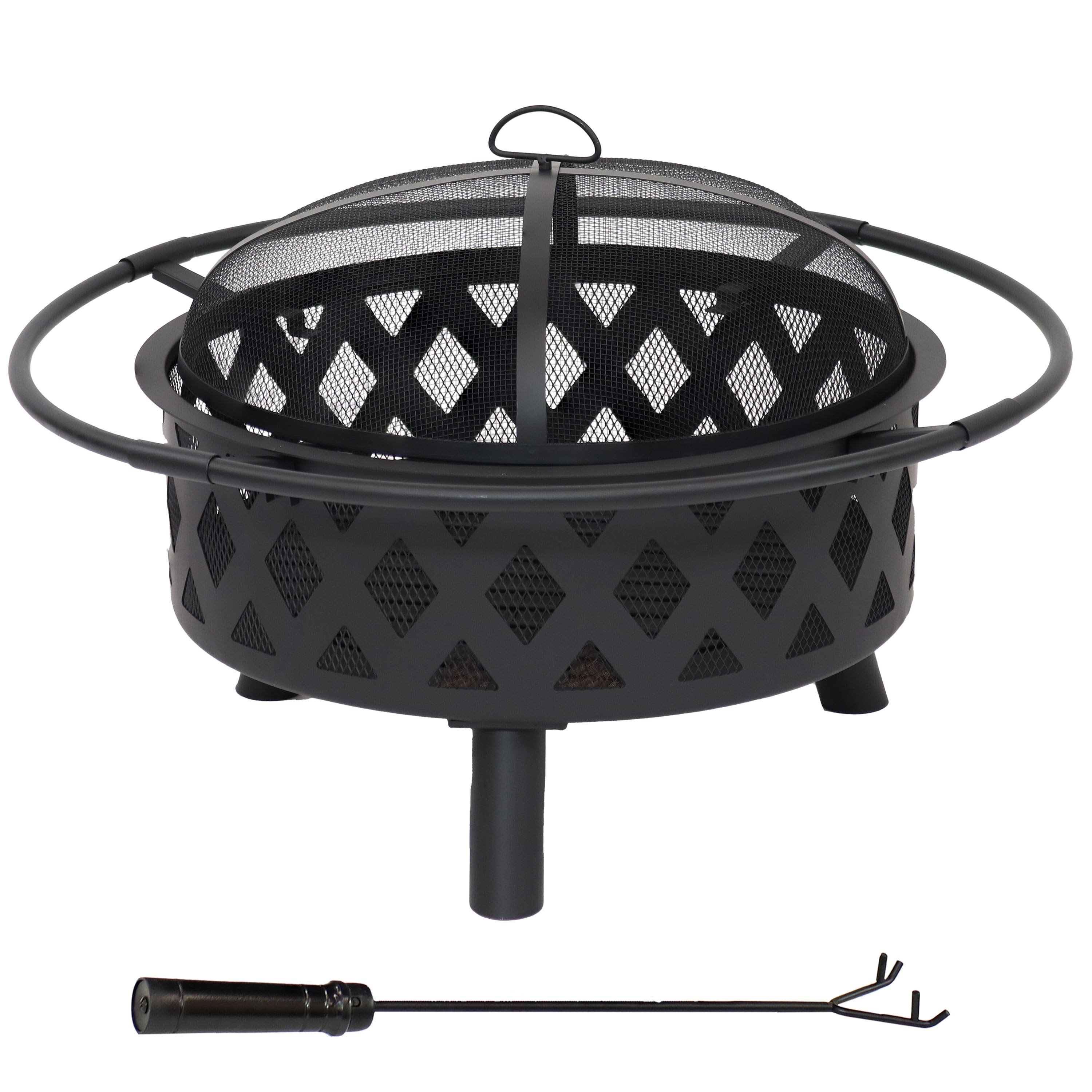 Sunnydaze - 30 in Steel Crossweave Fire Pit with Spark Screen - Black