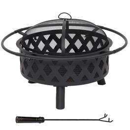 Sunnydaze - 30 in Steel Crossweave Fire Pit with Spark Screen - Black