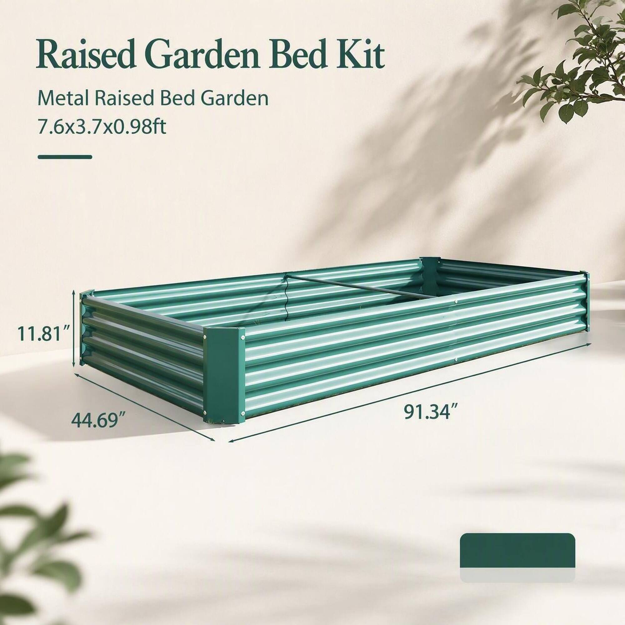 Raised Garden Bed Kit  
Metal Raised Bed Garden  
7.6x3.7x0.98ft  

11.81"  
44.69"  
91.34"