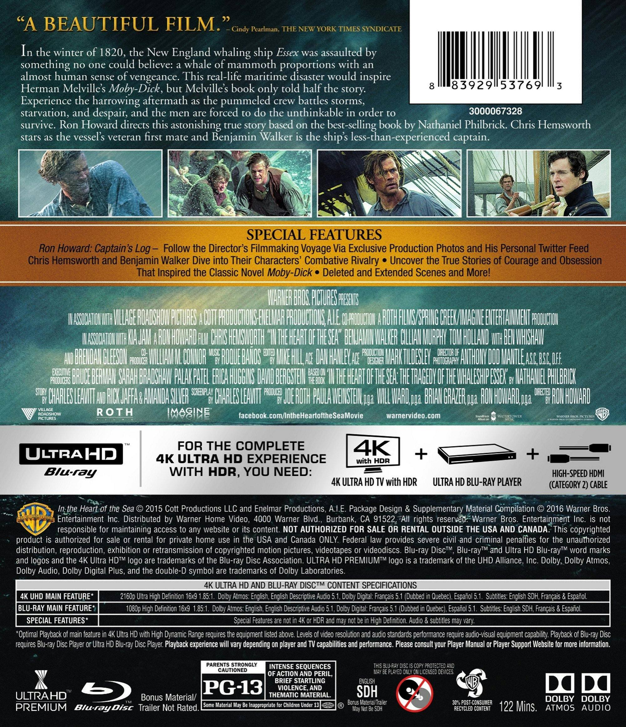 Back. In the Heart of the Sea   - 4K Blu-Ray.