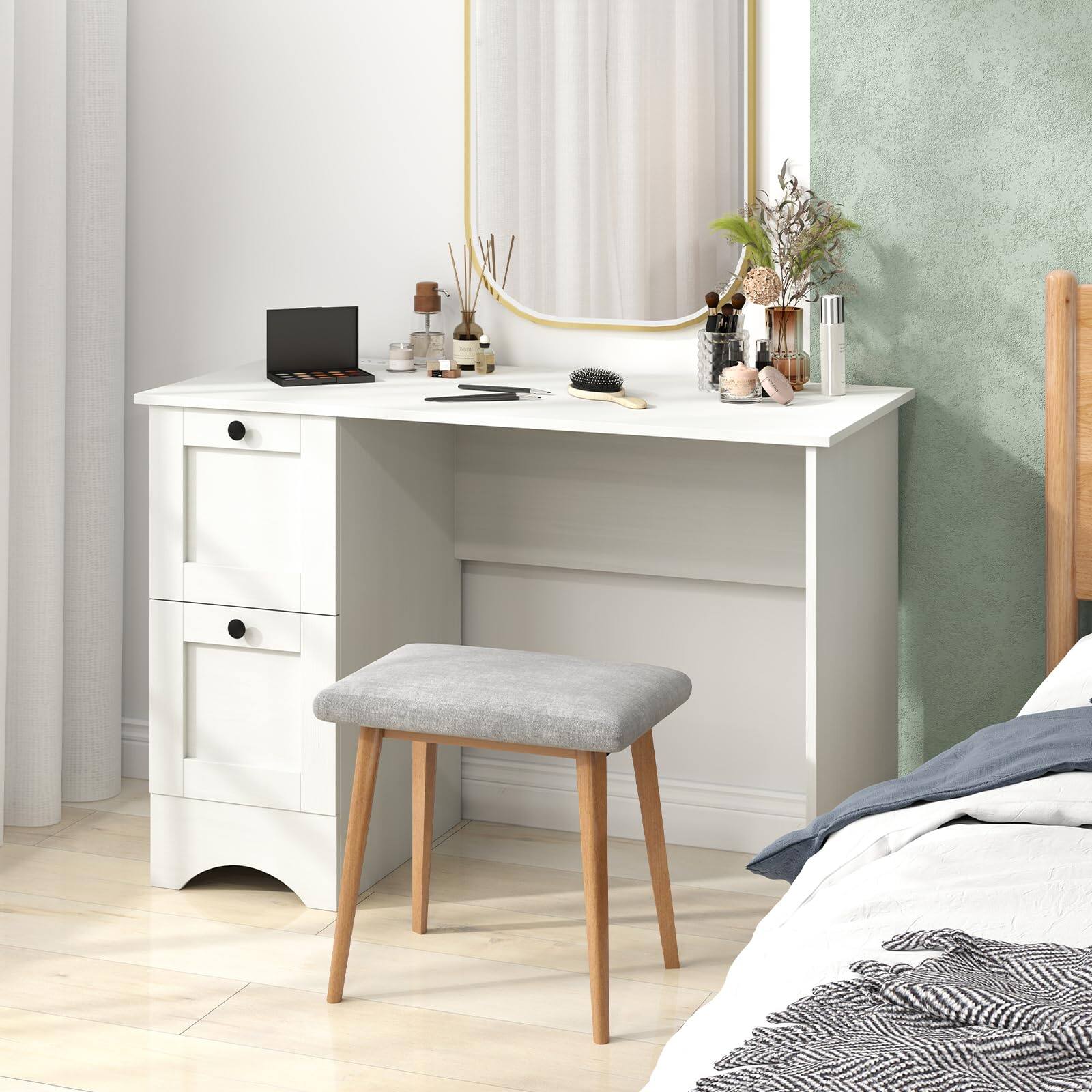 Alt View 7. Ecooso - Wood Computer Desk Workstation with 2 Drawers, Home Office Writing Table - White.