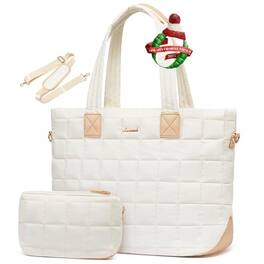 DORLUKFU - Laptop Tote Bag for Women,Quilted Puffer Laptop Bag Purse Light Computer Travel Work Tote Bags for Women with Zipper - Beige