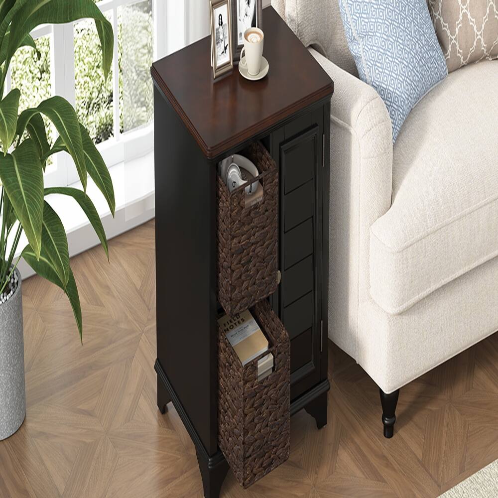 Alt View 1. Loheer - Loheer End Table with Woven Baskets Shutter Style Side Table Solid Wood Base - White.