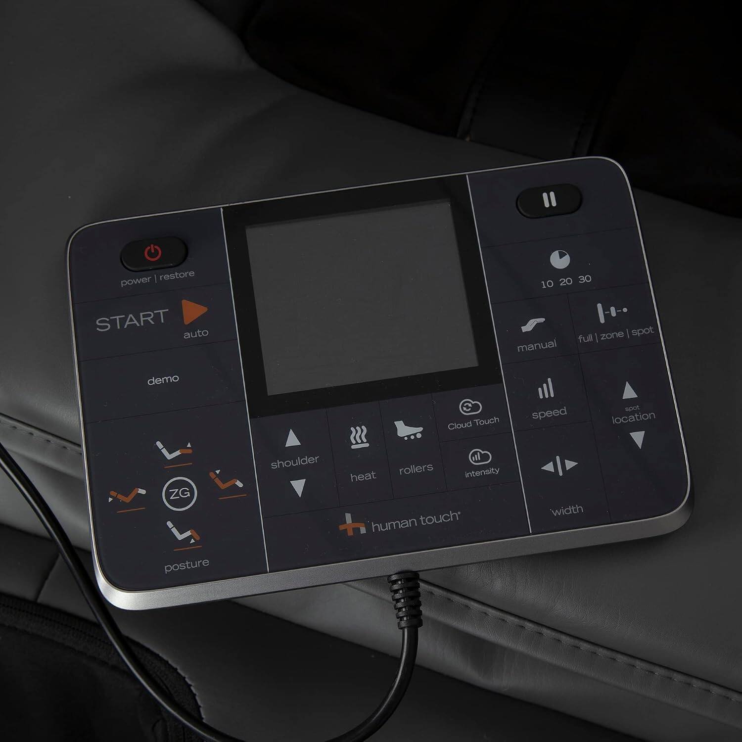 power restore START auto demo  
10 20 30 zone spot full manual speed spot  
Cloud Touch location  
ZG posture  
shoulder  
heat rollers intensity human touch  
width