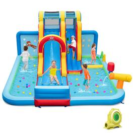Gymax - Inflatable Water Slide w/ Long Slide Climbing Wall Splash Pools w/ 735W Blower - Multicolor