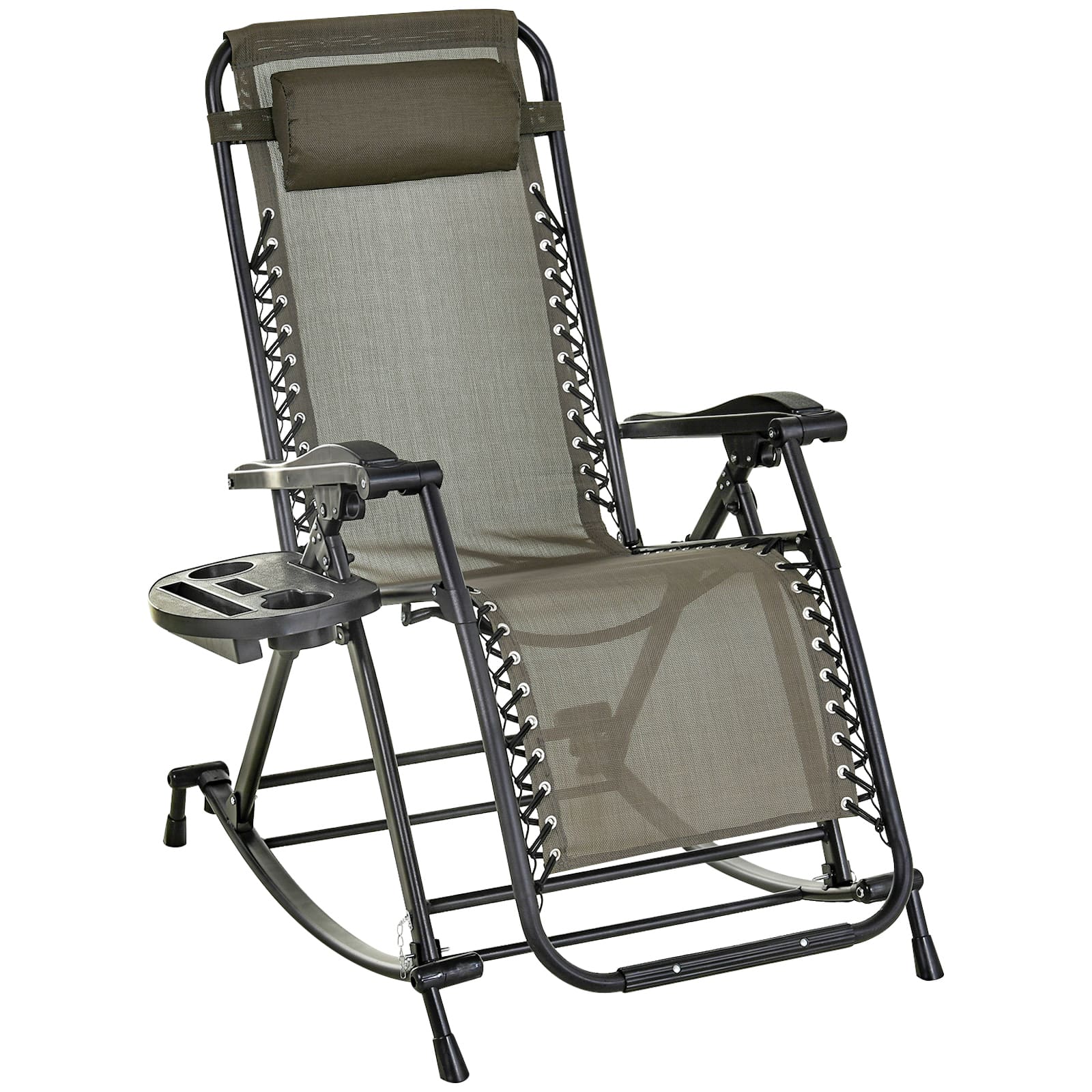 Outsunny - Outdoor Rocking Chairs, Foldable Reclining Zero Gravity Lounge Rocker with Pillow, Cup & Phone Holder, Combo Design - Gray