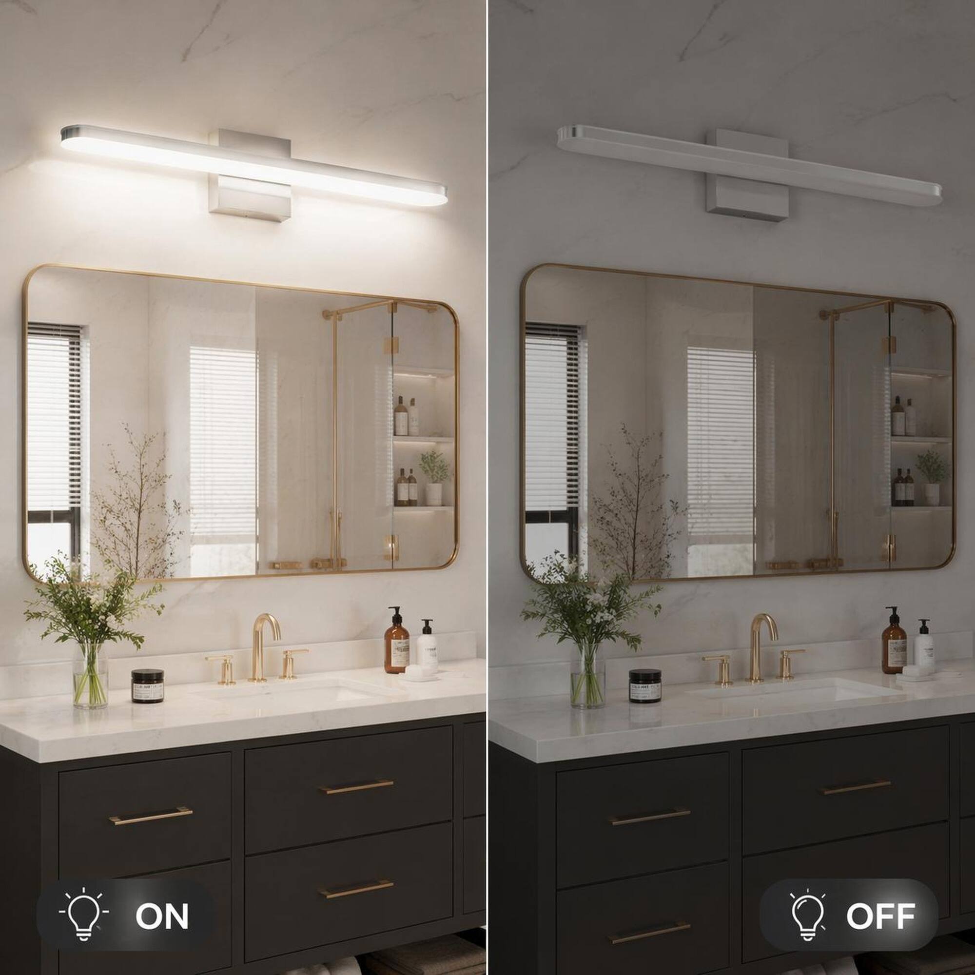 Alt View 2. RYHNUYNE - 24-Inch Chrome LED Vanity Light with Dimmable 6000K Brightness, Stainless Steel and Acrylic Construction for Bathroom.
