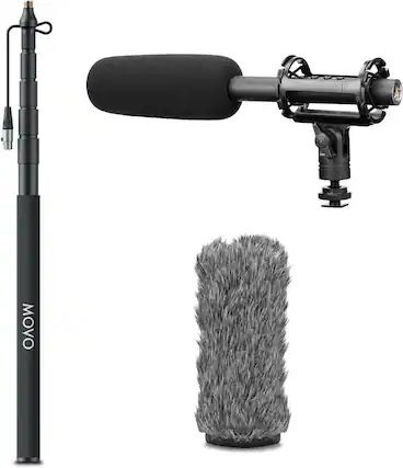 Front. MOVO - Movo XLR Shotgun Microphone and Boom Pole Kit for Location Sound Recording in Filmmaking, ENG, and Broadcast Audio.