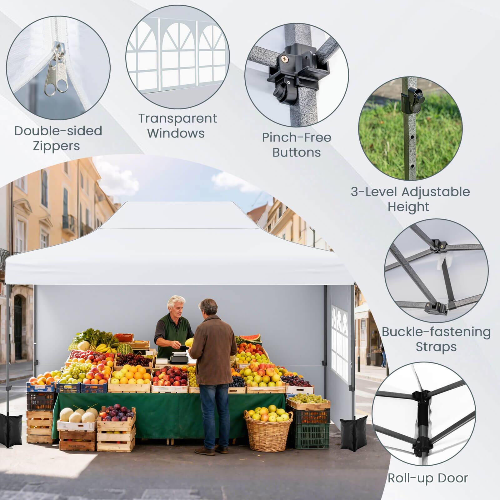 - Double-sided Zippers
- Transparent Windows
- Pinch-Free Buttons
- 3-Level Adjustable Height
- Buckle-fastening Straps
- Roll-up Door