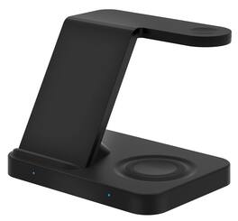 RISOKEYS - 3-in-1 Wireless Charger - Power Adapter, Qi Compatible for iPhone/iWatch/AirPods/Pro/Buds - Black