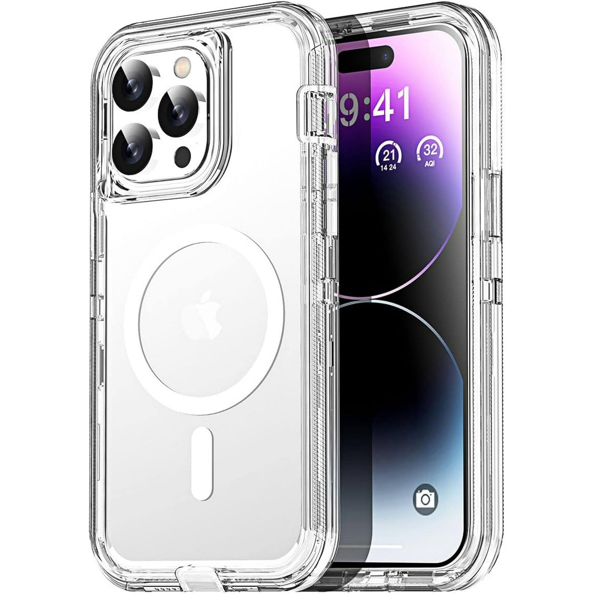 Entronix - Magnetic Case for iPhone 14 Pro - Triple-Layer Heavy Duty Protection - Clear