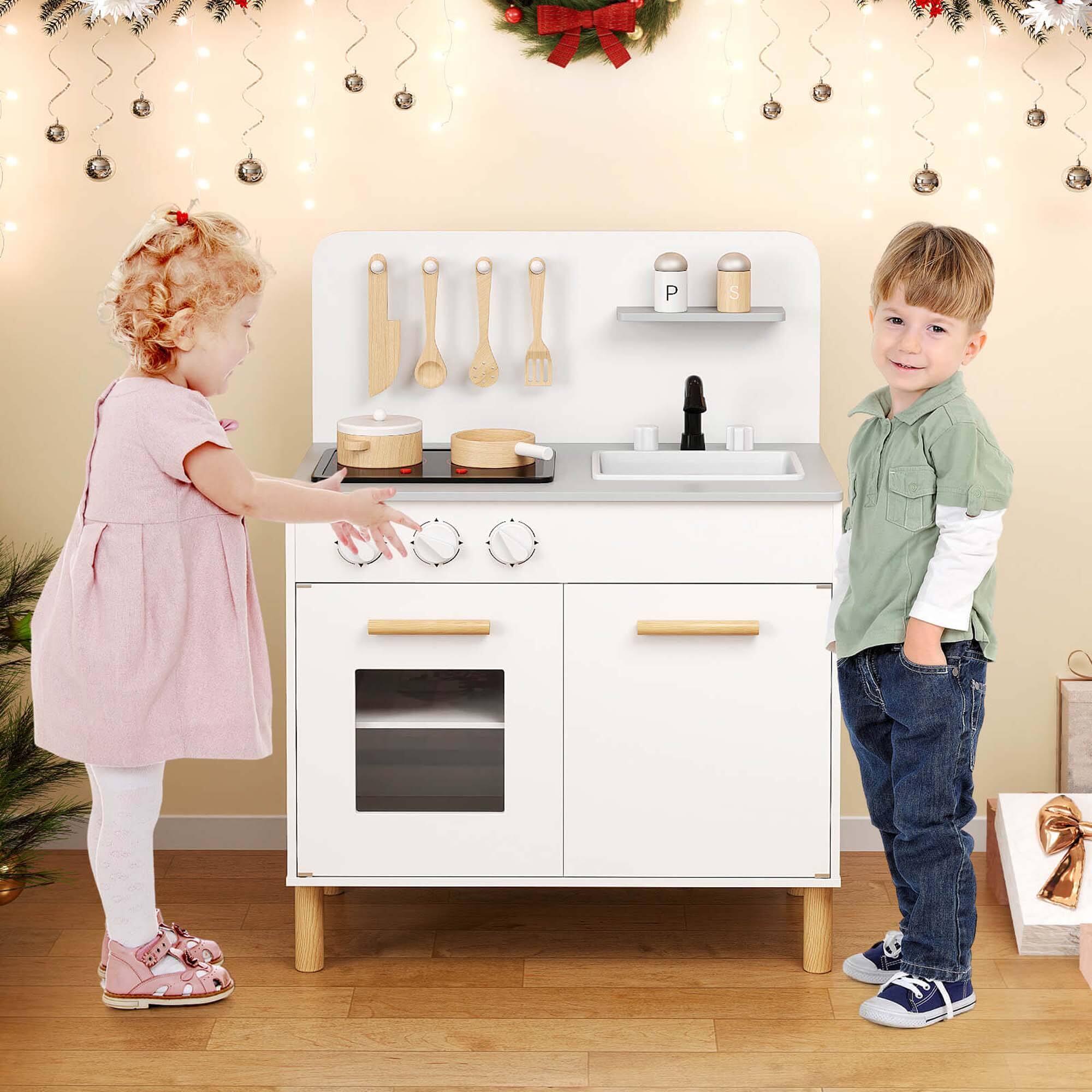 Alt View 1. Costway - Costway Kids Kitchen Playset with Light up Stove & Cooking Sounds Oven Sink Faucet - White.