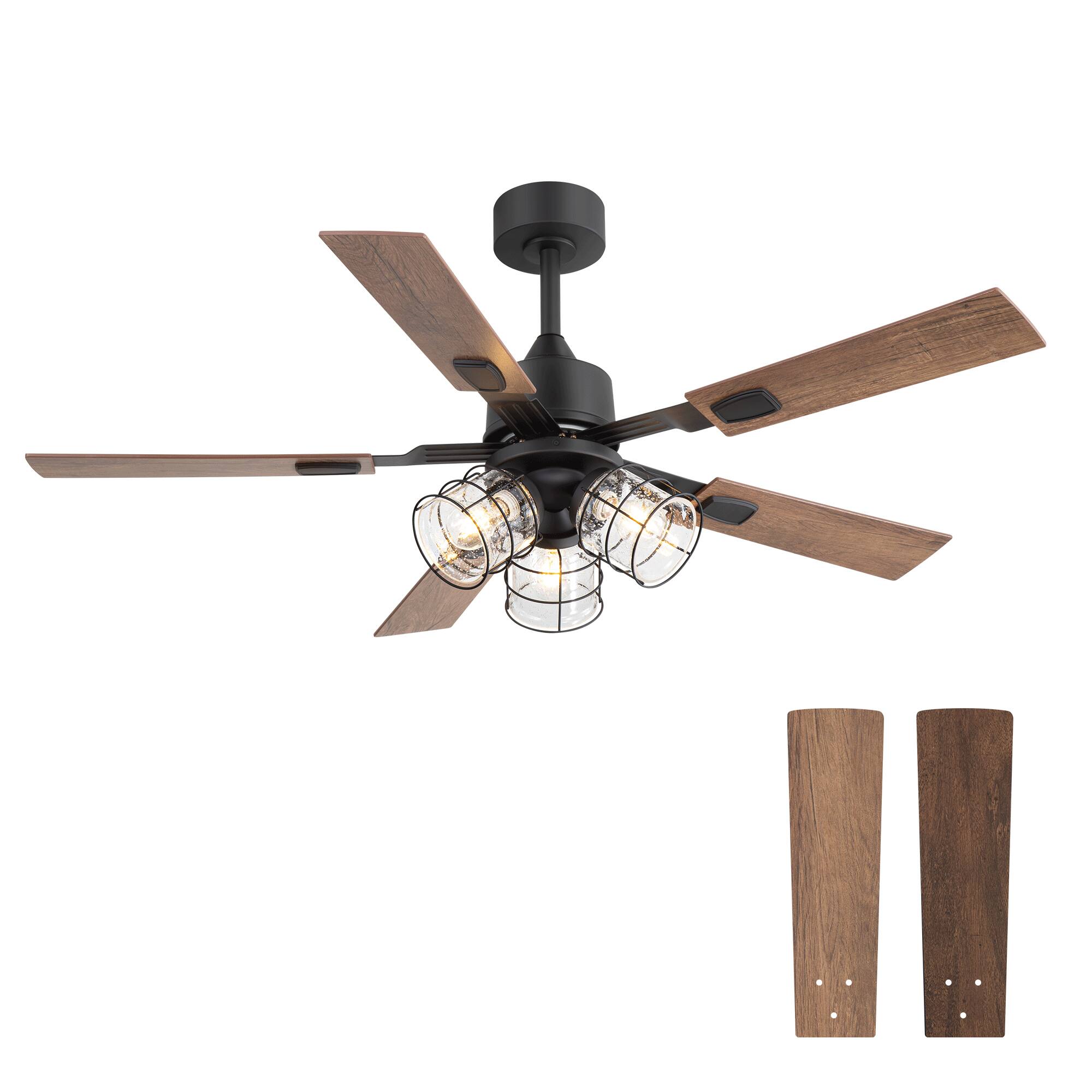Alt View 9. Breezary - 52 Inch Ceiling Fan with 5 Dual-Finish Plywood Blades, DC Motor, 6-Inch Downrod, 6-Speed Remote Control & Timer - Matte Black and Dark Wood Grain + Light Wood Grain.
