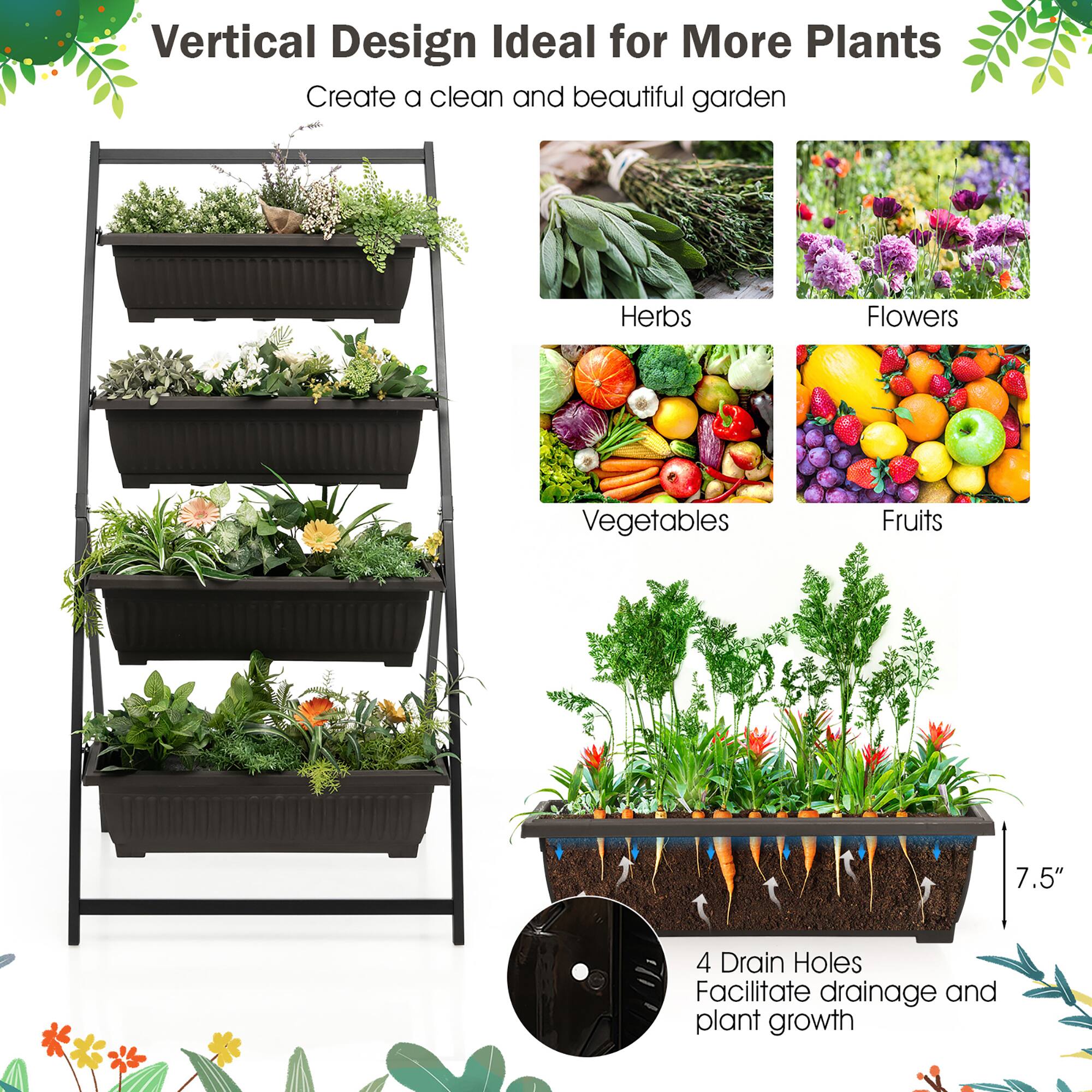 Vertical Design Ideal for More Plants: Create a clean and beautiful garden with herbs, flowers, vegetables, and fruits. The 7.5" planter features 4 drain holes that facilitate drainage and plant growth.