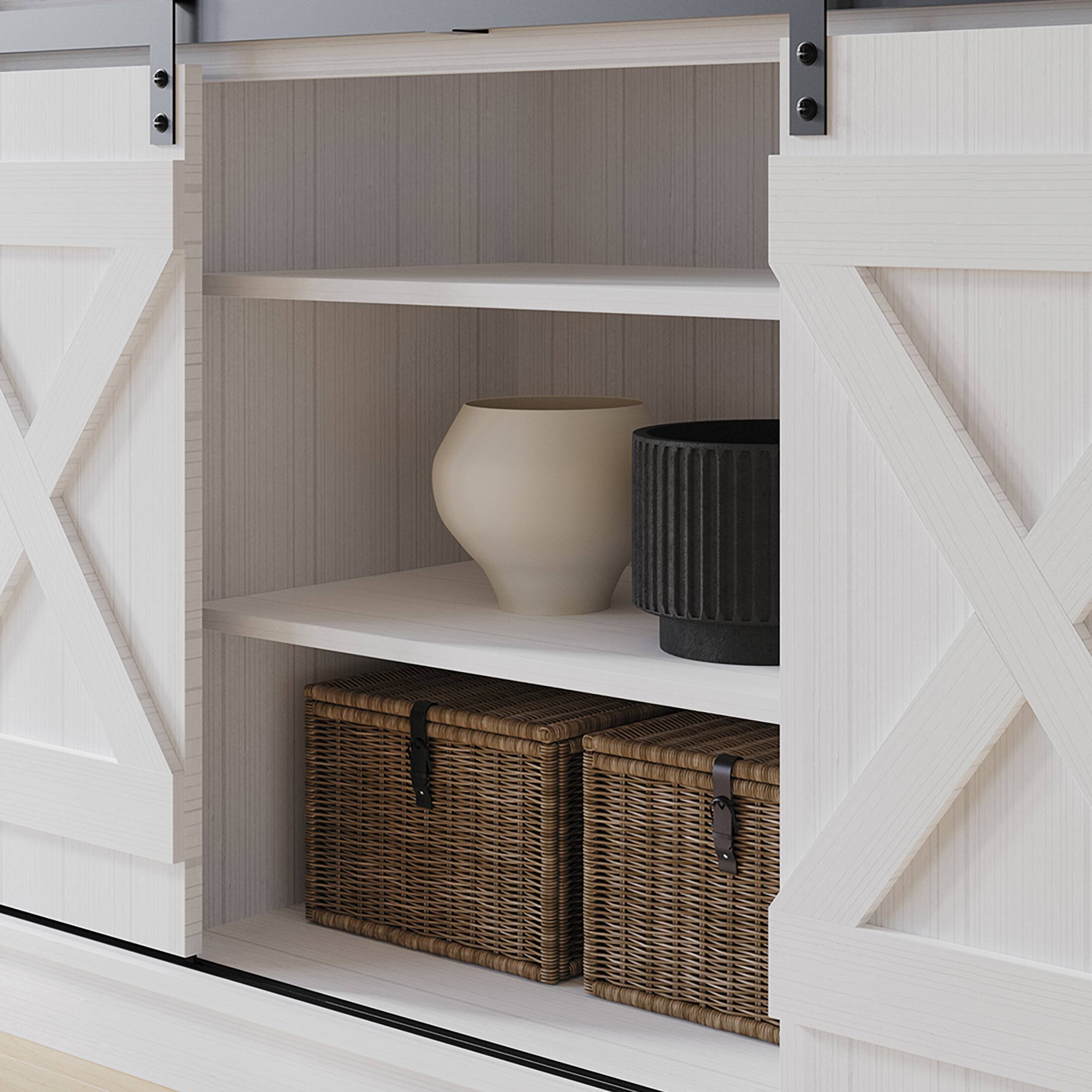 Alt View 5. ChaletPosh - Vintage-Inspired TV Stand Console with Sliding Barn Doors, White - White.