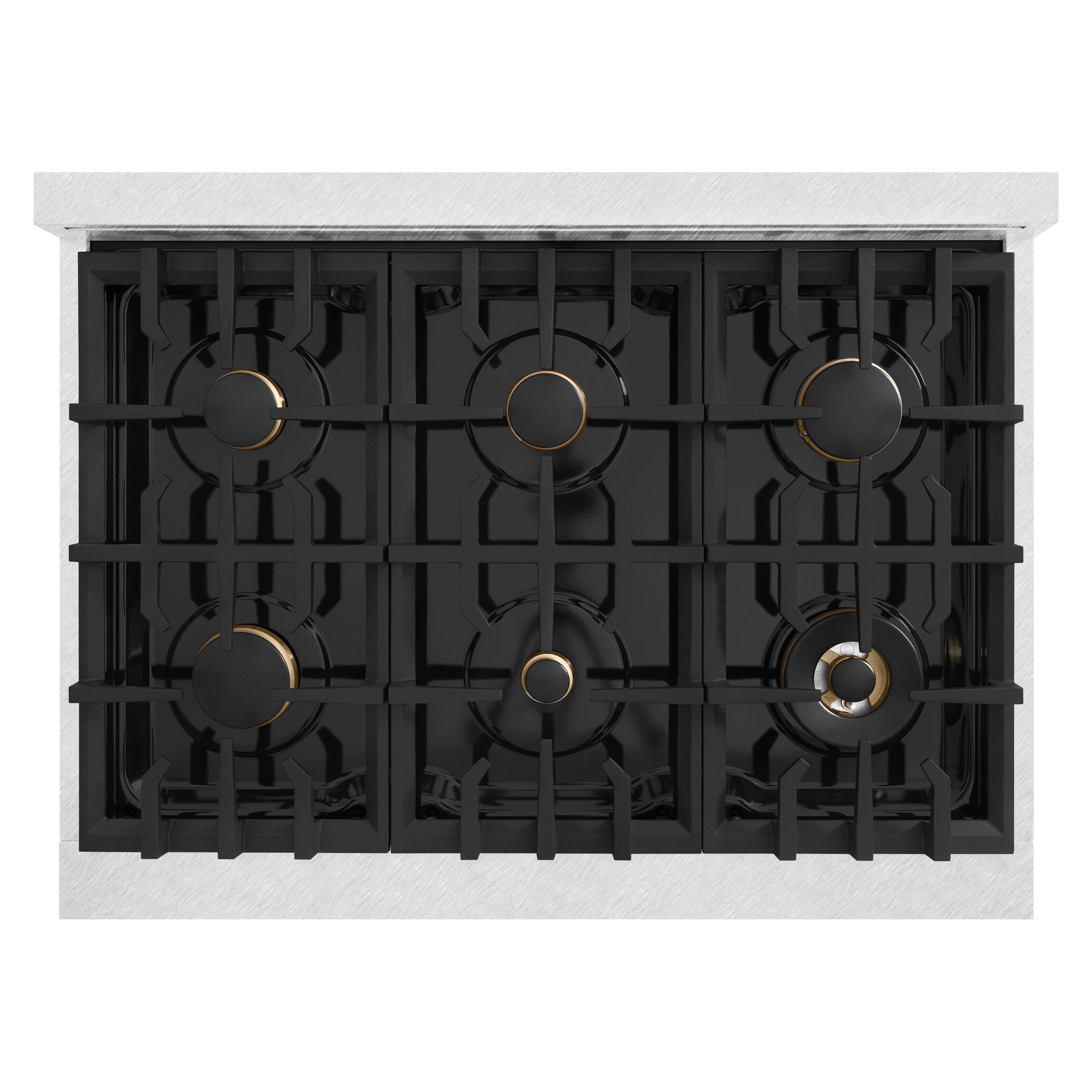 Alt View 6. ZLINE - ZLINE Autograph 36 in. Classic Rangetop w/ 6 Burners in Satin Stainless Steel & Bronze Accents - Satin Stainless Steel.