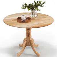 Costway Rustic Dining Table Wooden Dining Table with Round Tabletop & Curved Trestle Legs - Natural - Front_Zoom