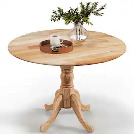Costway - Rustic Dining Table Wooden Dining Table with Round Tabletop & Curved Trestle Legs - Natural