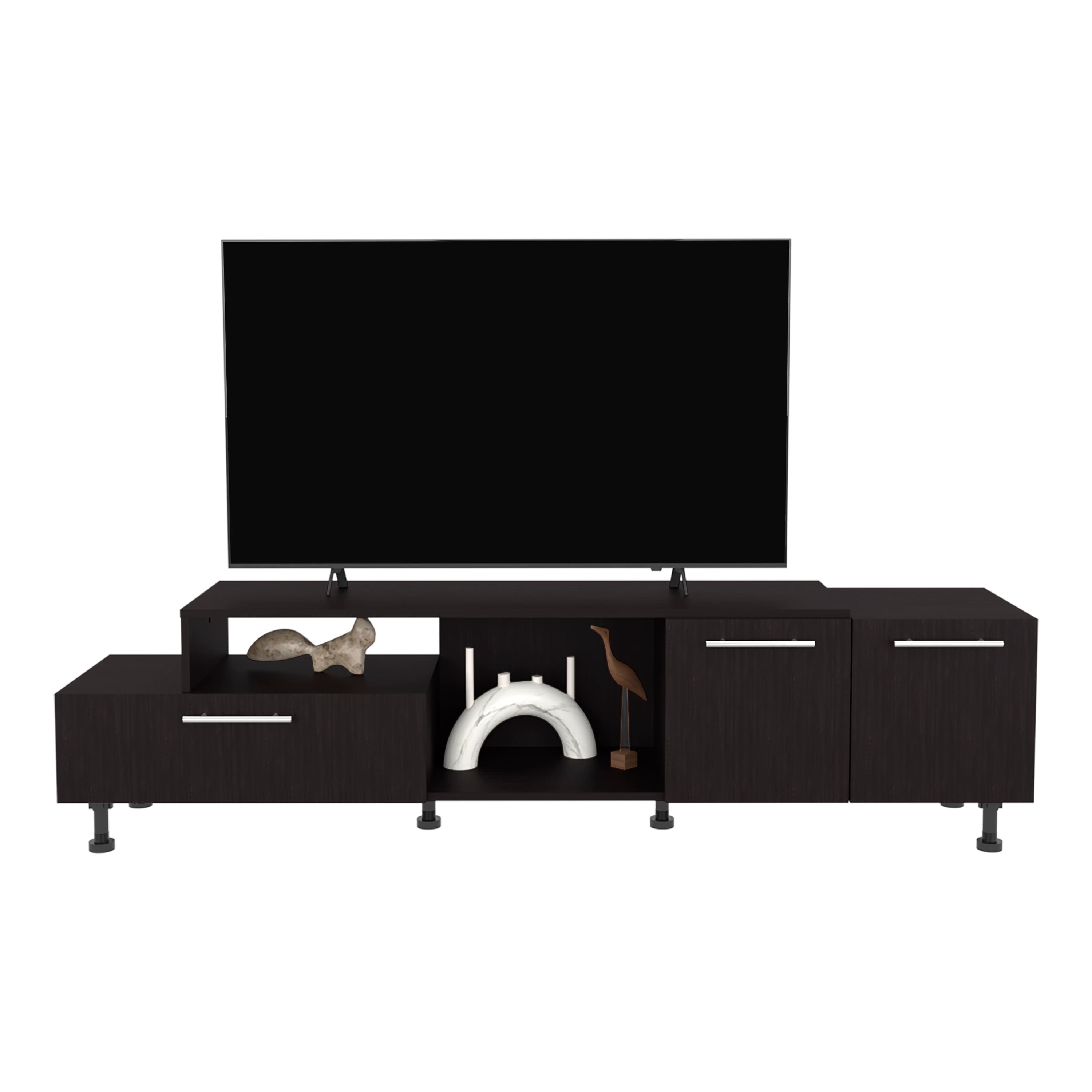 Spaco - TV Stand,Entertainment Center for 50 Inch TVs, 3 Door Cabinet with 1 Open Shelf, 6 Sturdy Legs for Ample Storage - Black
