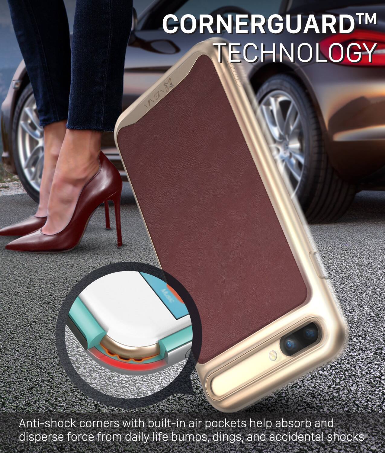 CORNERGUARD™ TECHNOLOGY

Anti-shock corners with built-in air pockets help absorb and disperse force from daily life bumps, dings, and accidental shocks